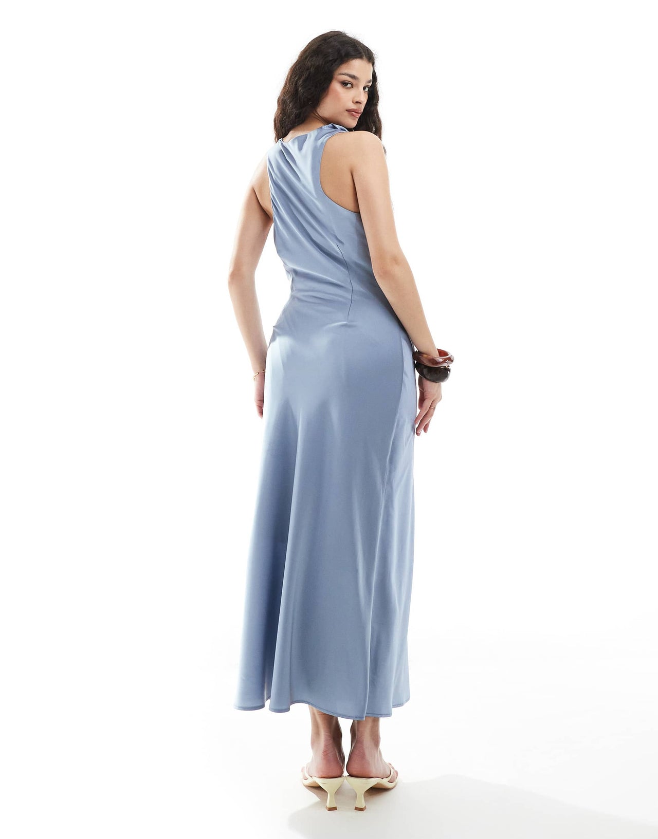 TFNC Bridesmaid cowl neck maxi dress in dusty blue