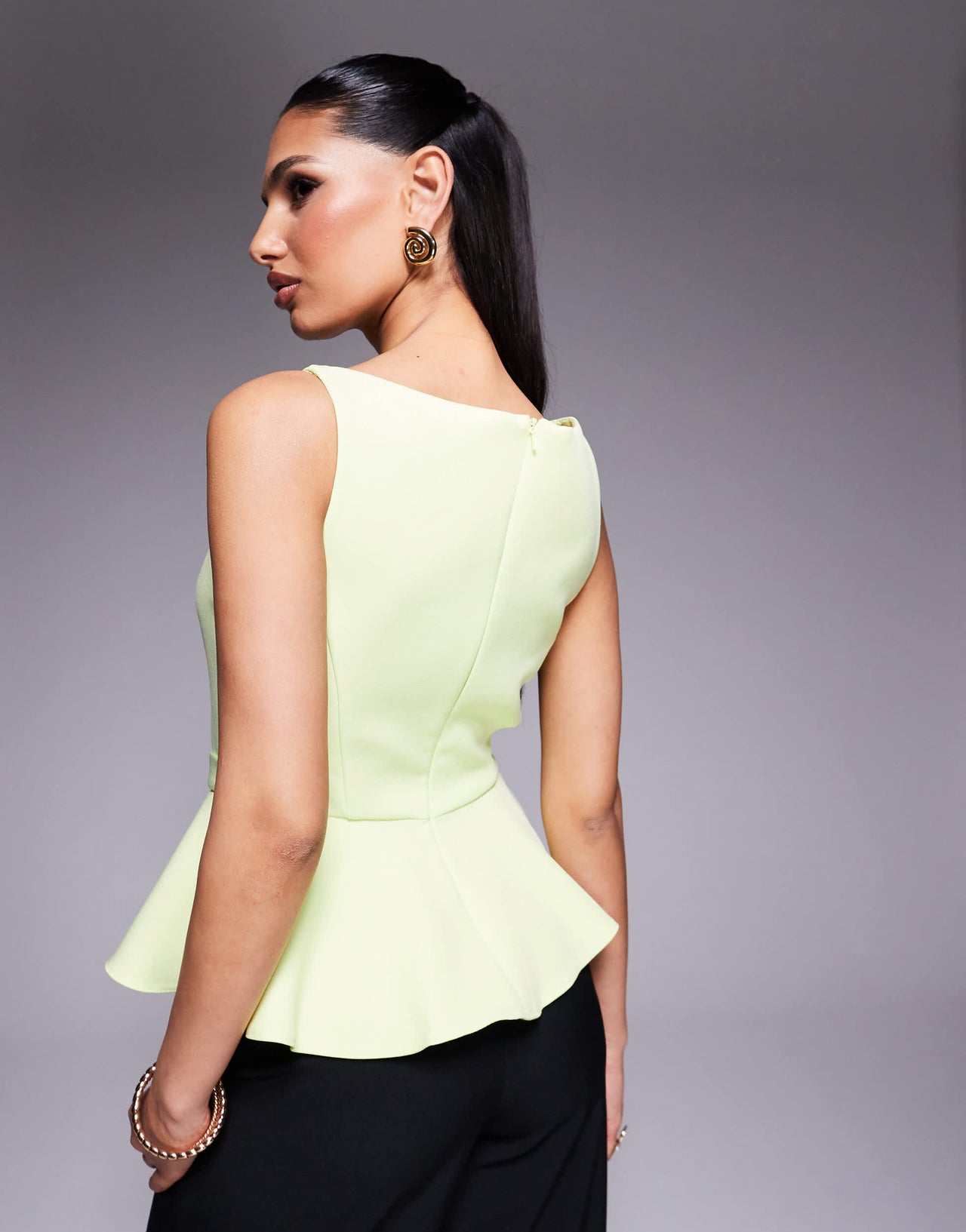 River Island seamed peplum top in green