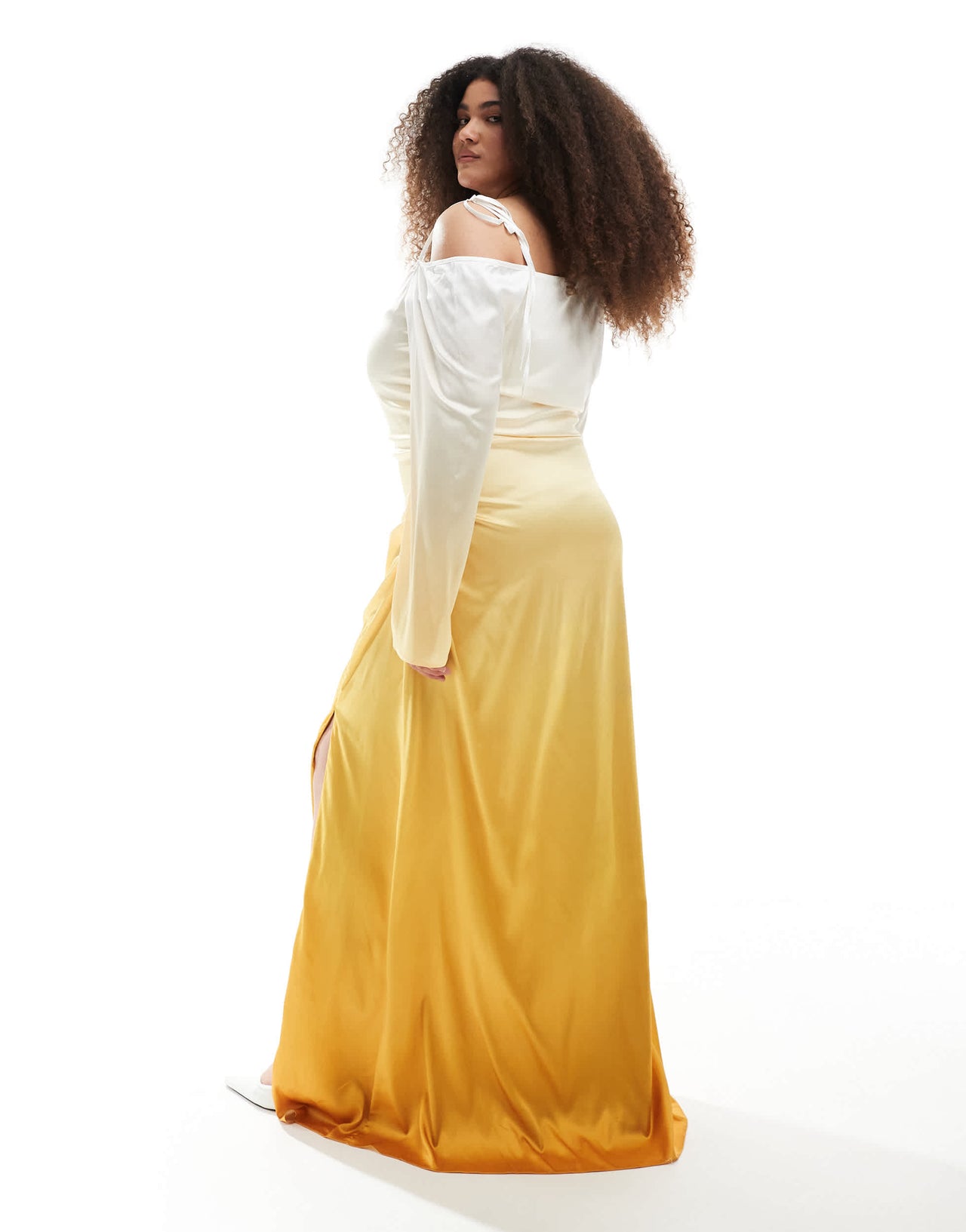 TFNC Plus Bridesmaid long sleeve ombre maxi dress in lemon ombre
