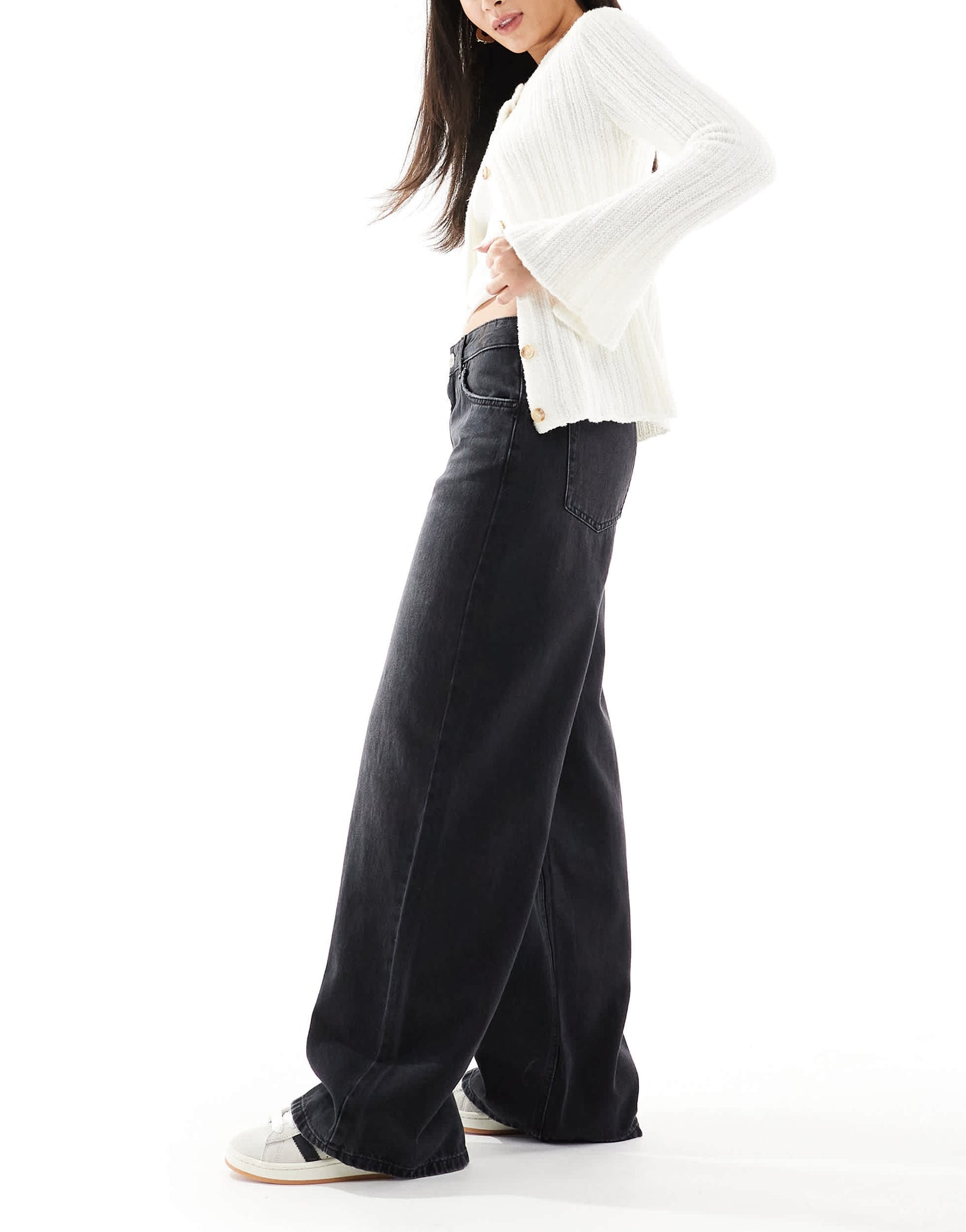 Pull&Bear baggy oversized wide leg jean in washed black