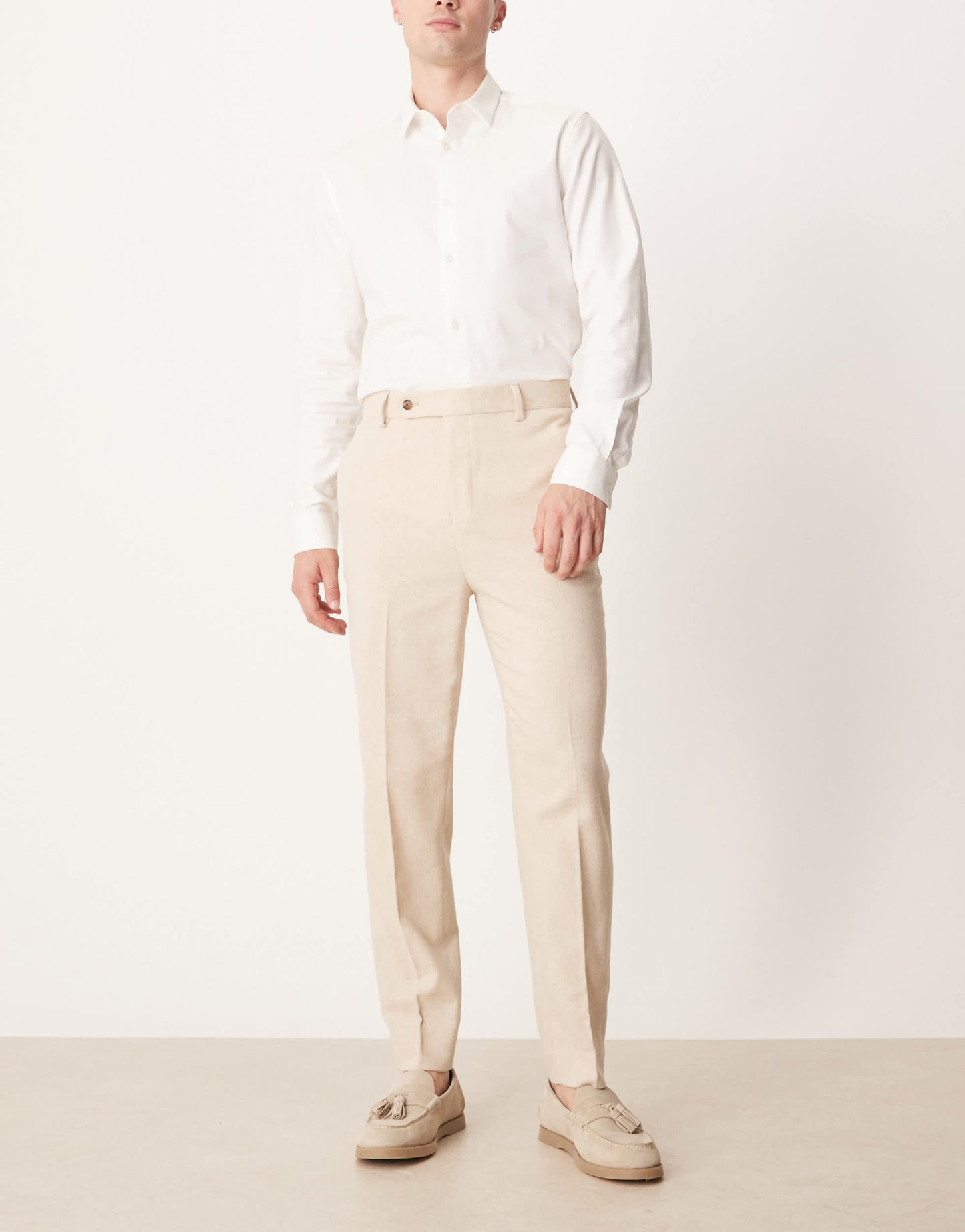 ASOS DESIGN smart tapered fit trousers with wool in light stone