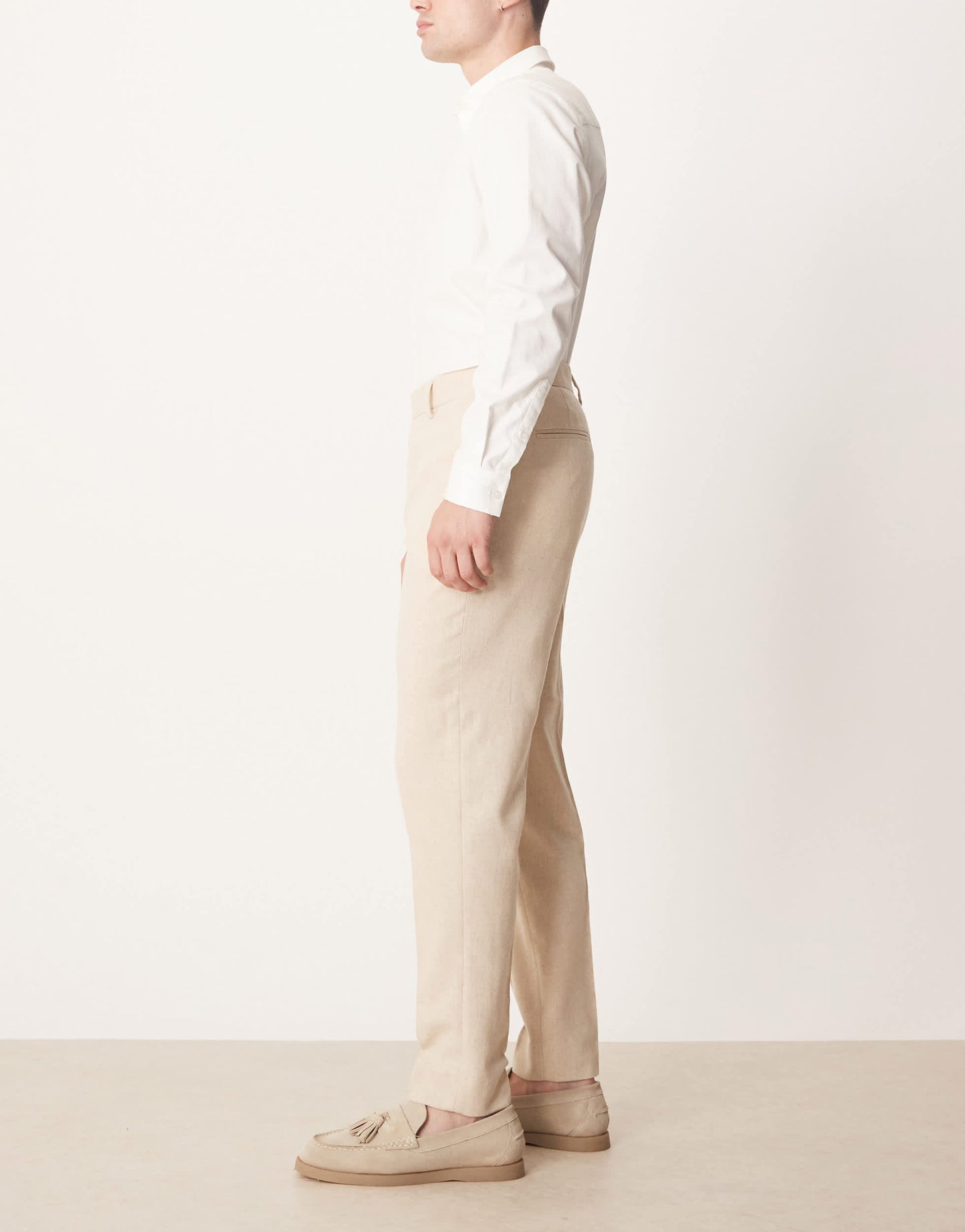 ASOS DESIGN smart tapered fit trousers with wool in light stone