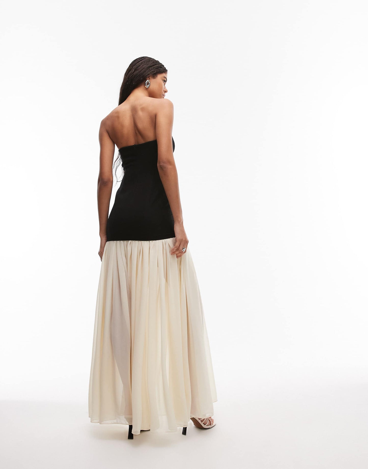Heiress Beverly Hills bandeau drop waist chiffon maxi dress in black & cream