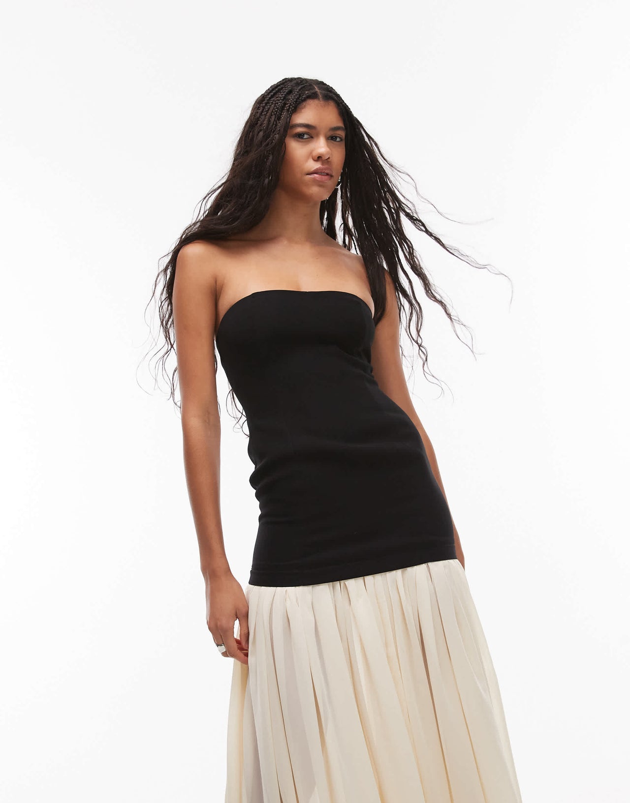 Heiress Beverly Hills bandeau drop waist chiffon maxi dress in black & cream