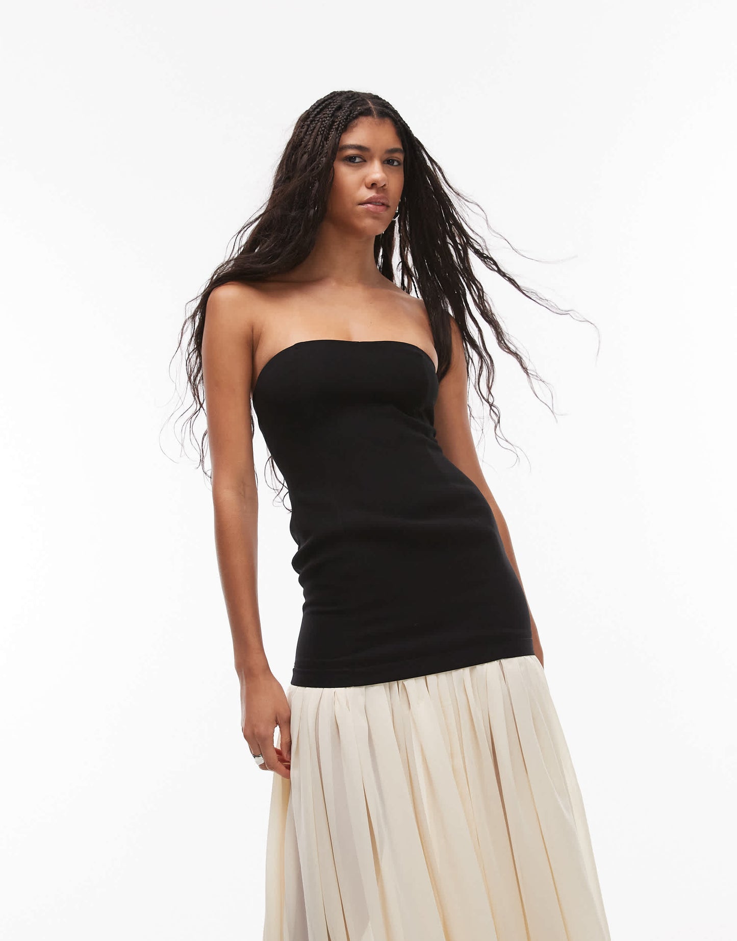 Heiress Beverly Hills bandeau drop waist chiffon maxi dress in black & cream