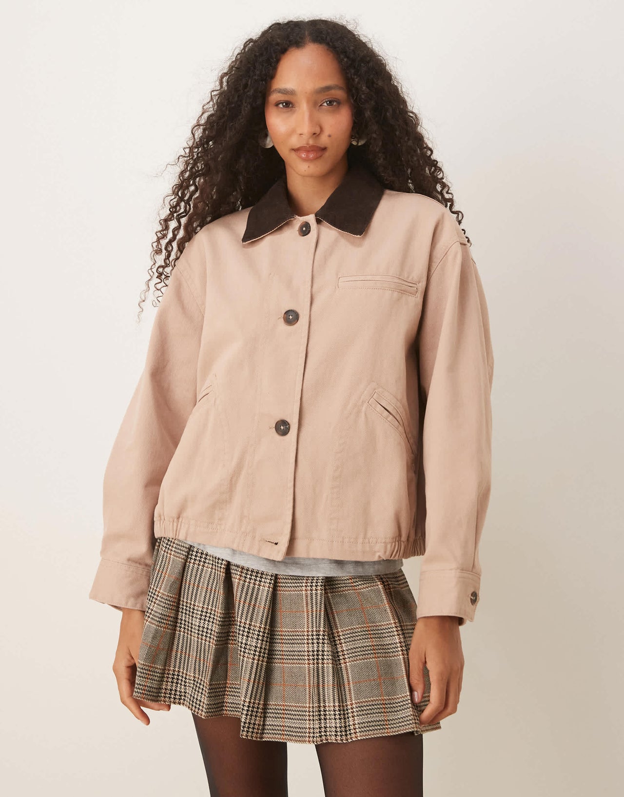 ASOS DESIGN bomber jacket with chocolate collar in dusty pink