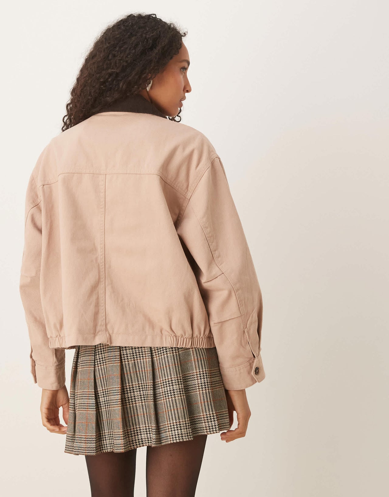 ASOS DESIGN bomber jacket with chocolate collar in dusty pink