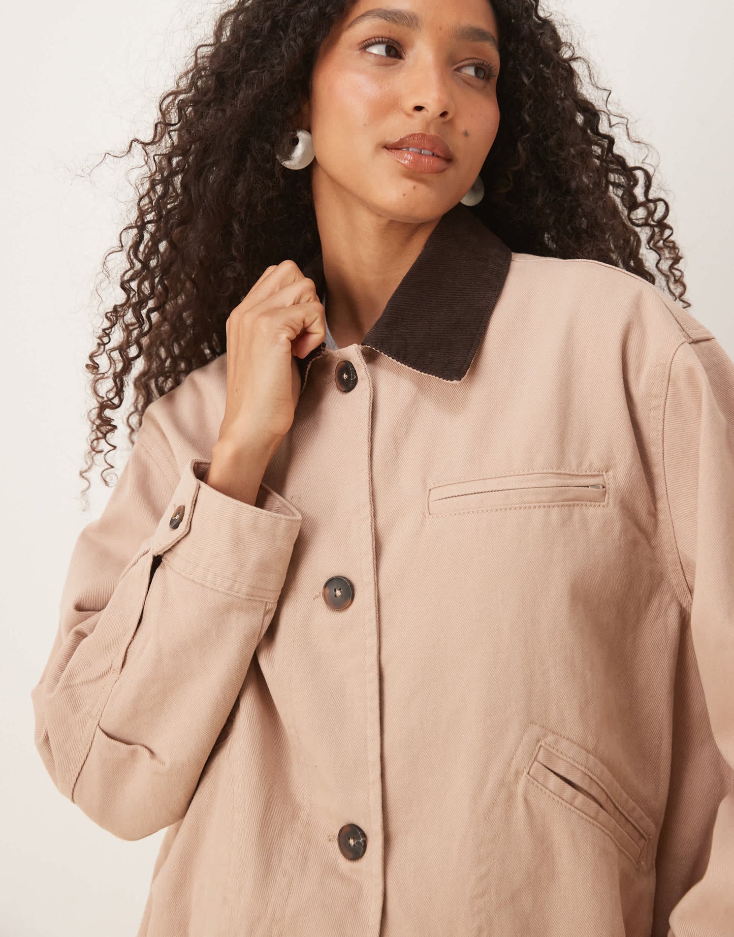 ASOS DESIGN bomber jacket with chocolate collar in dusty pink