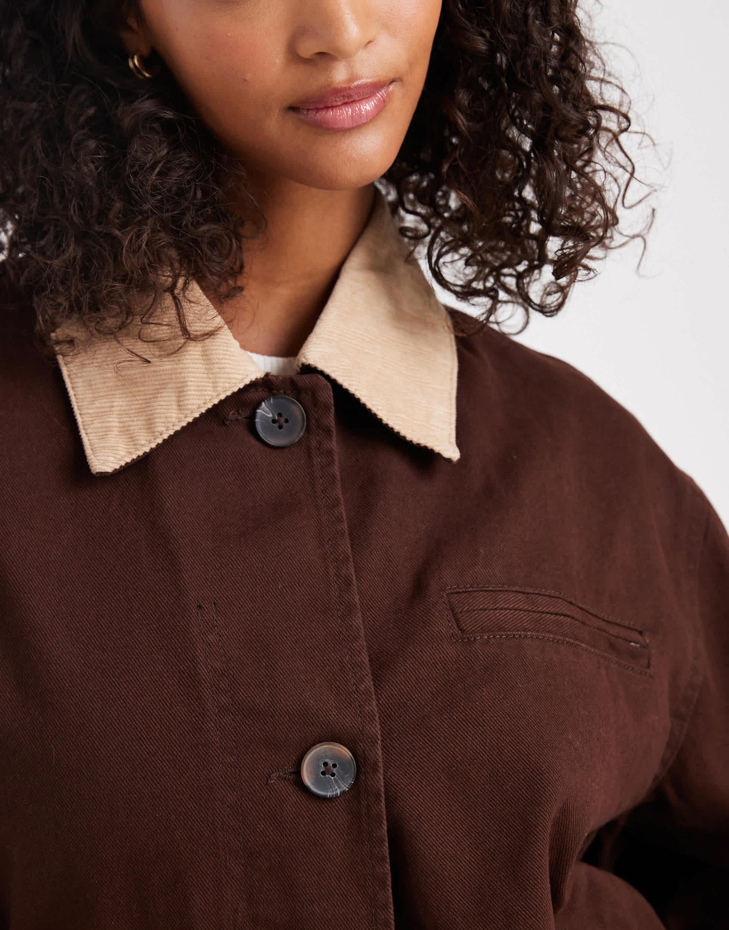 ASOS DESIGN bomber barn jacket with stone collar in chocolate