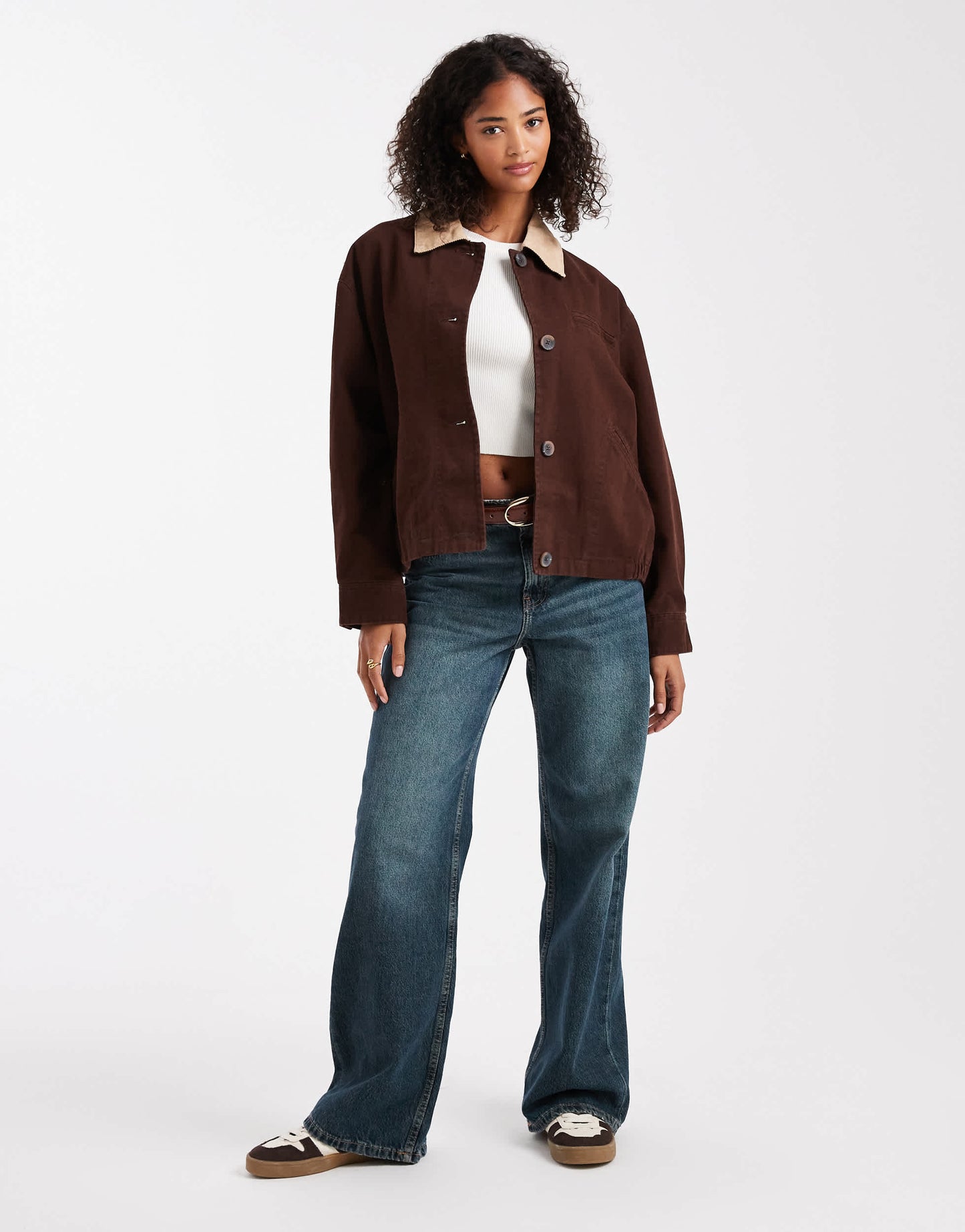 ASOS DESIGN bomber barn jacket with stone collar in chocolate