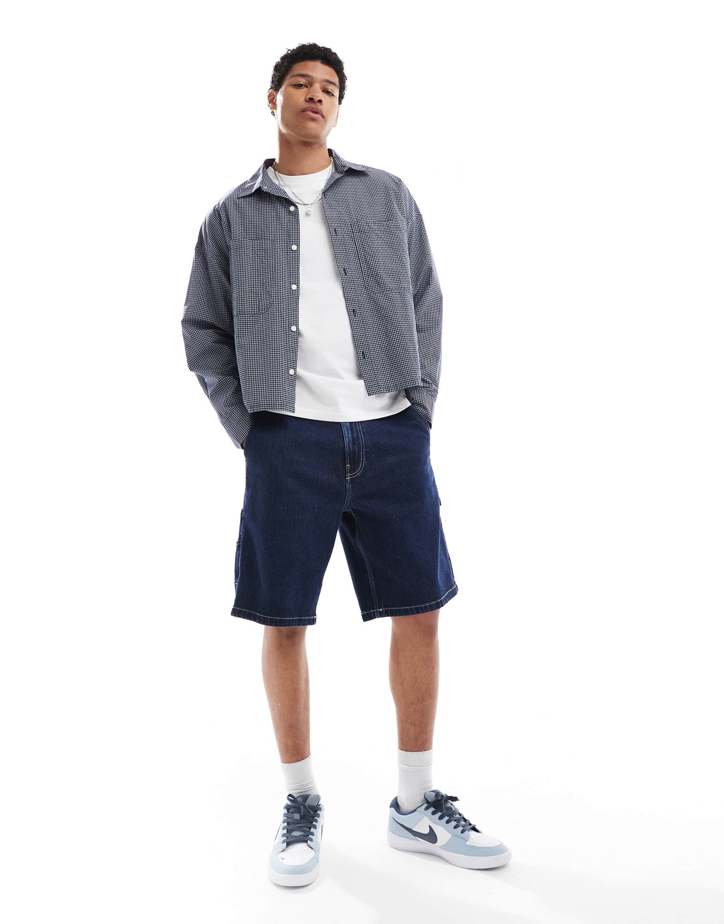 Pull&Bear checked long sleeve shirt in blue