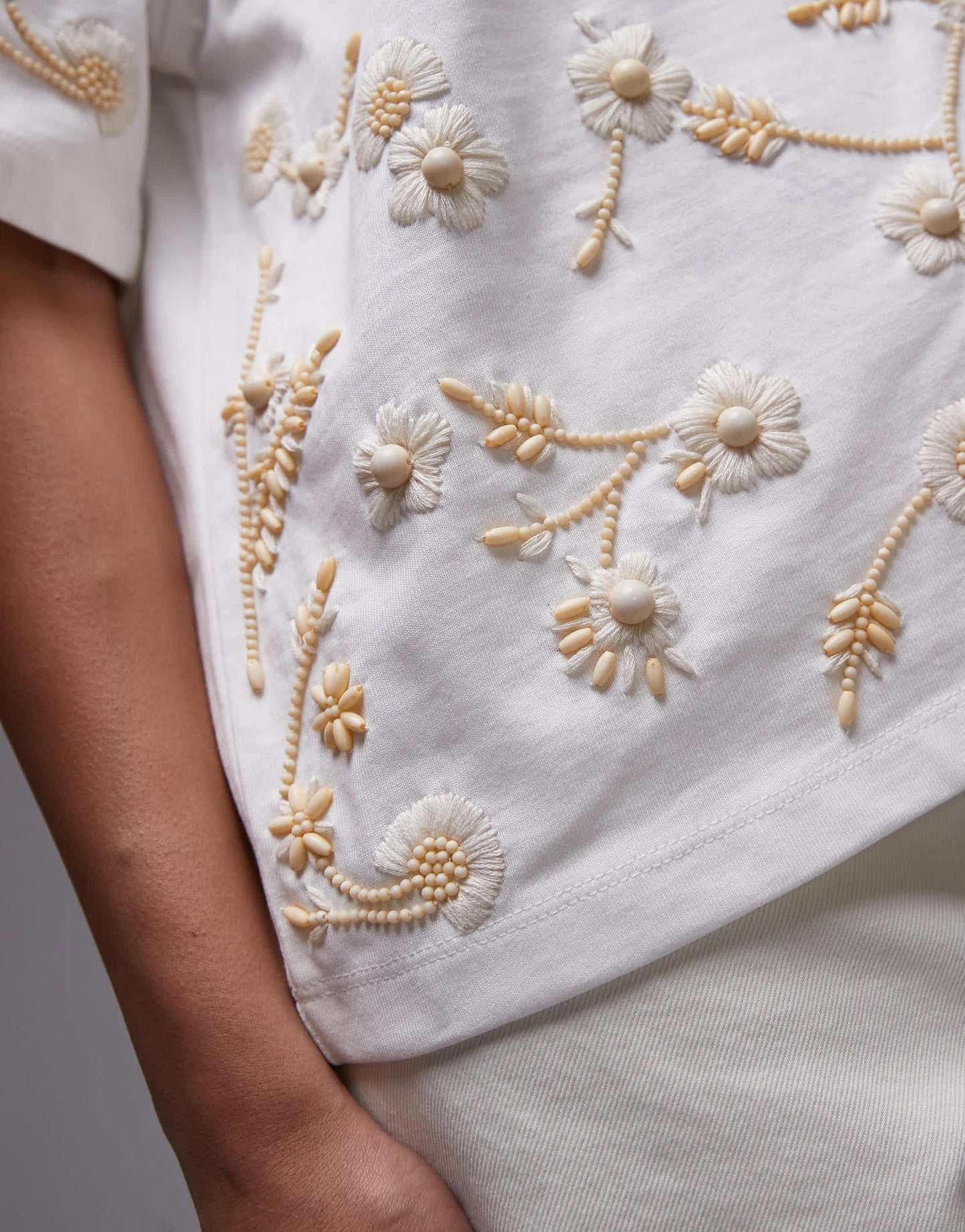 Topshop floral beaded oversized tee in white