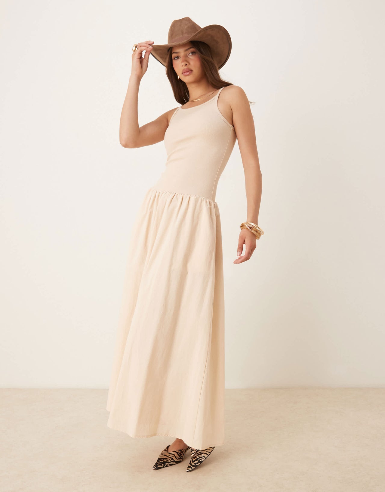 SNDYS drop waist cami maxi dress in cream