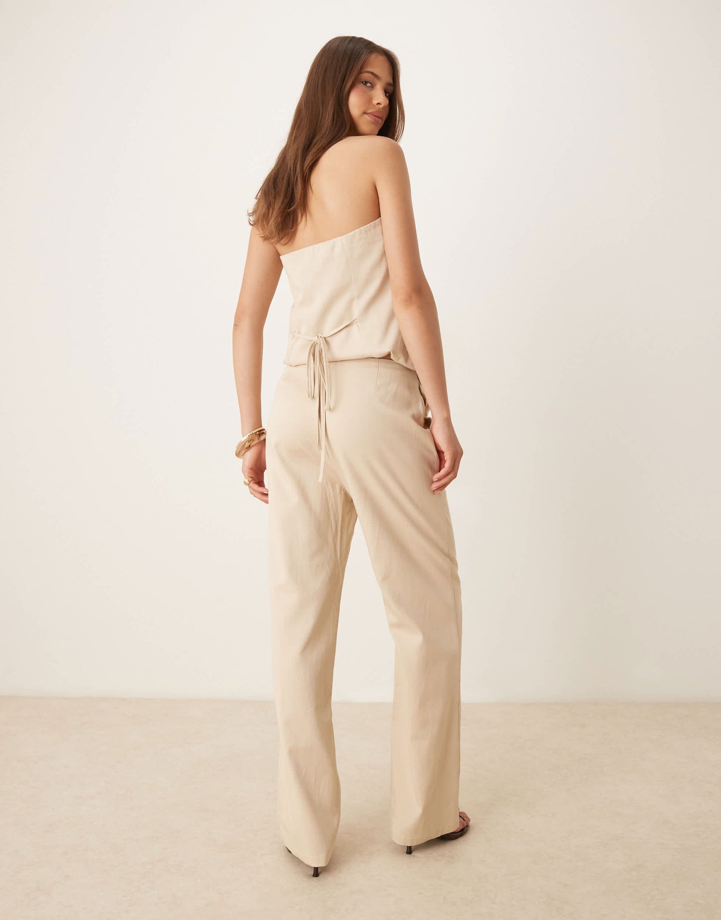 SNDYS linen look seam front wide leg trousers co-ord in cream