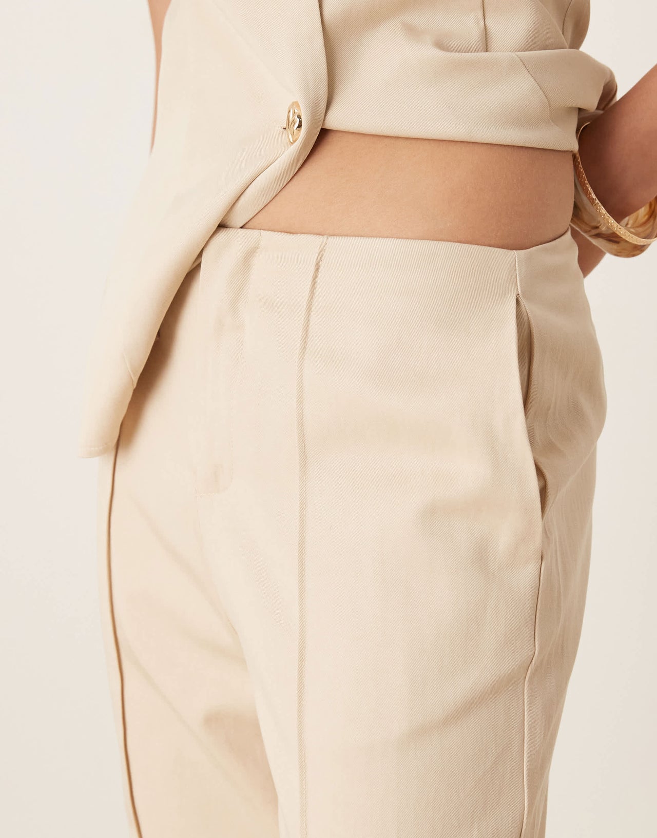 SNDYS linen look seam front wide leg trousers co-ord in cream
