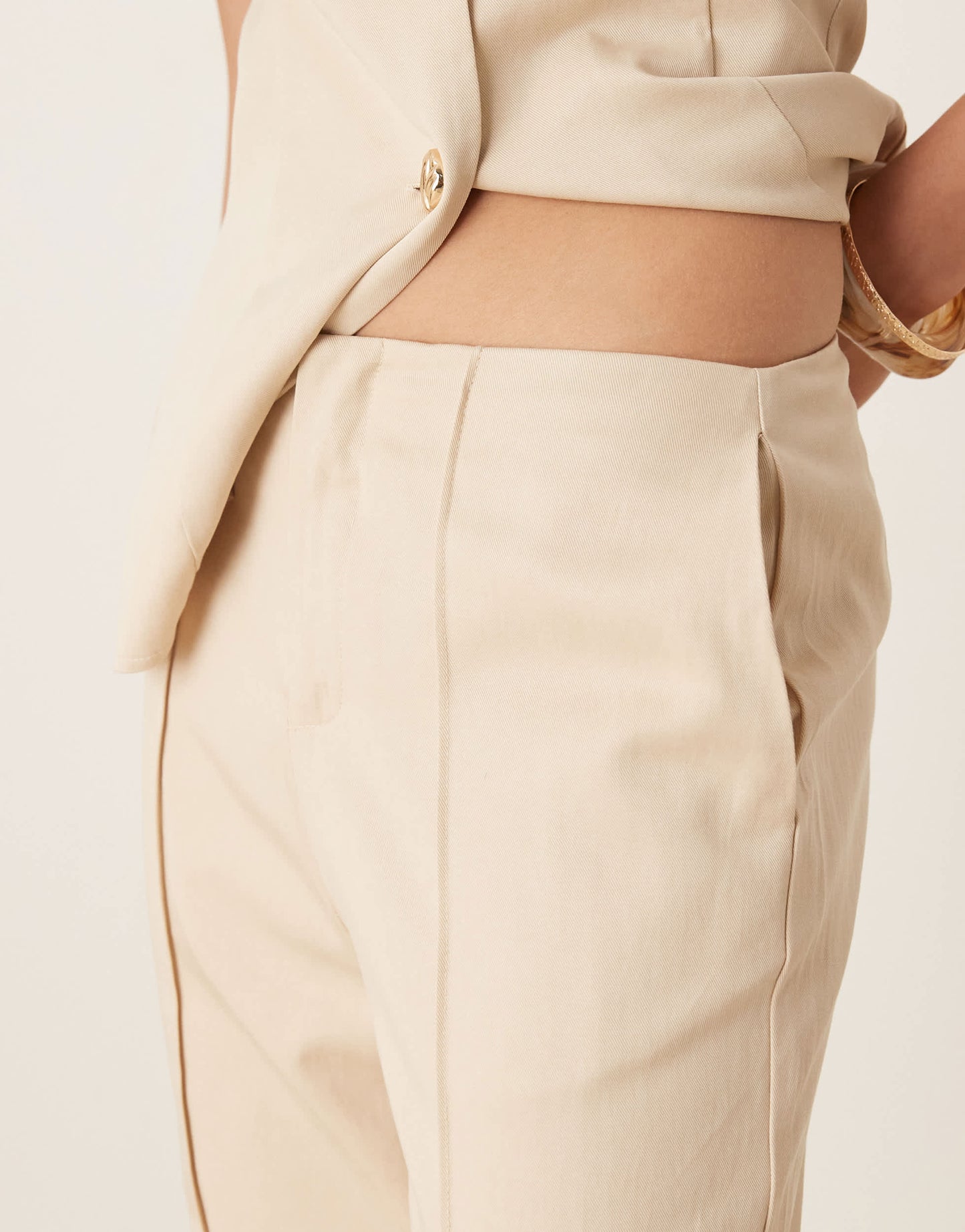 SNDYS linen look seam front wide leg trousers co-ord in cream