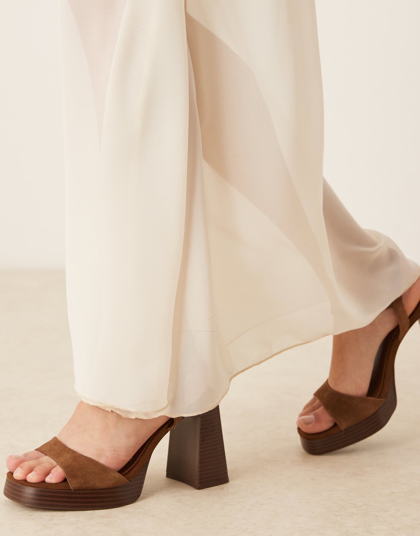 SNDYS shirred detail sheer hem maxi skirt co-ord in cream