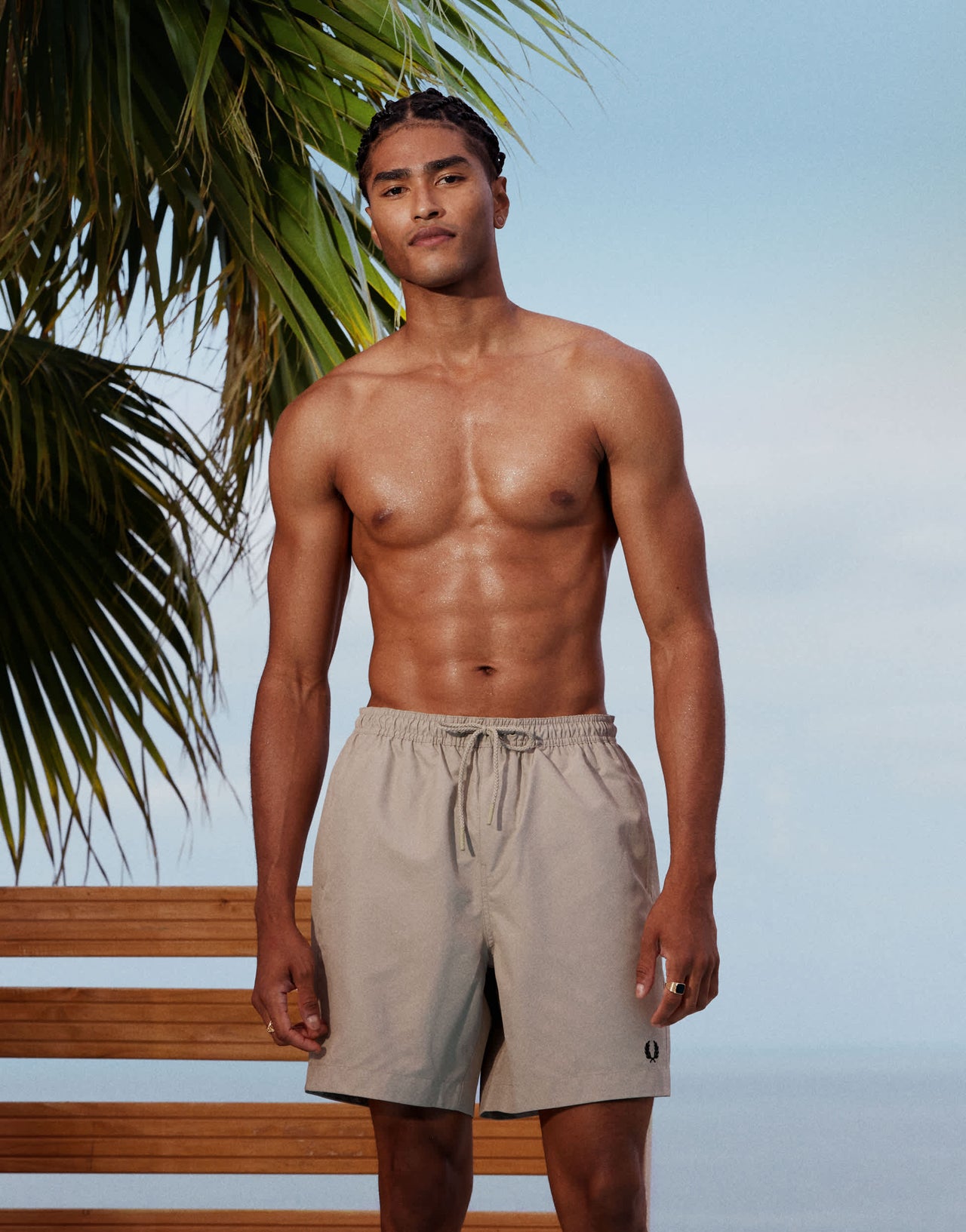 Fred Perry swim shorts in light beige
