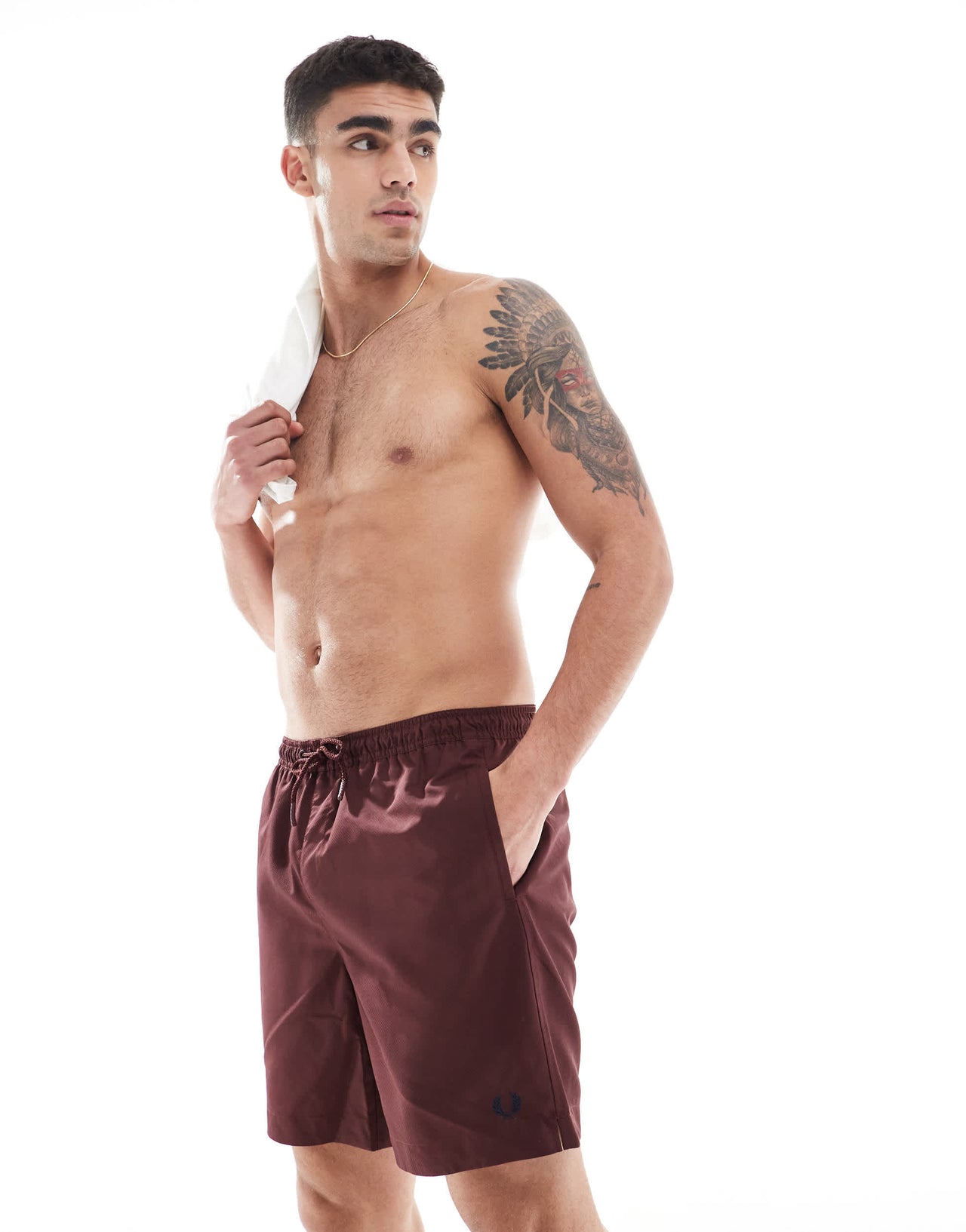 Fred Perry swim shorts in burgundy