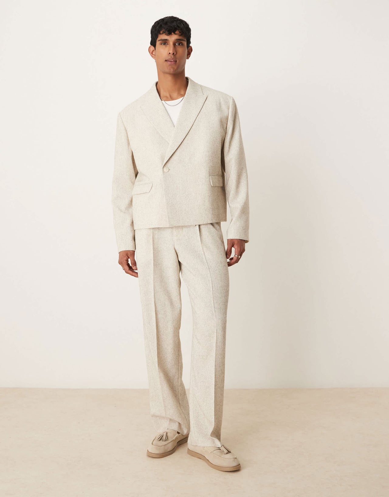 ASOS DESIGN wide leg suit trousers in cream