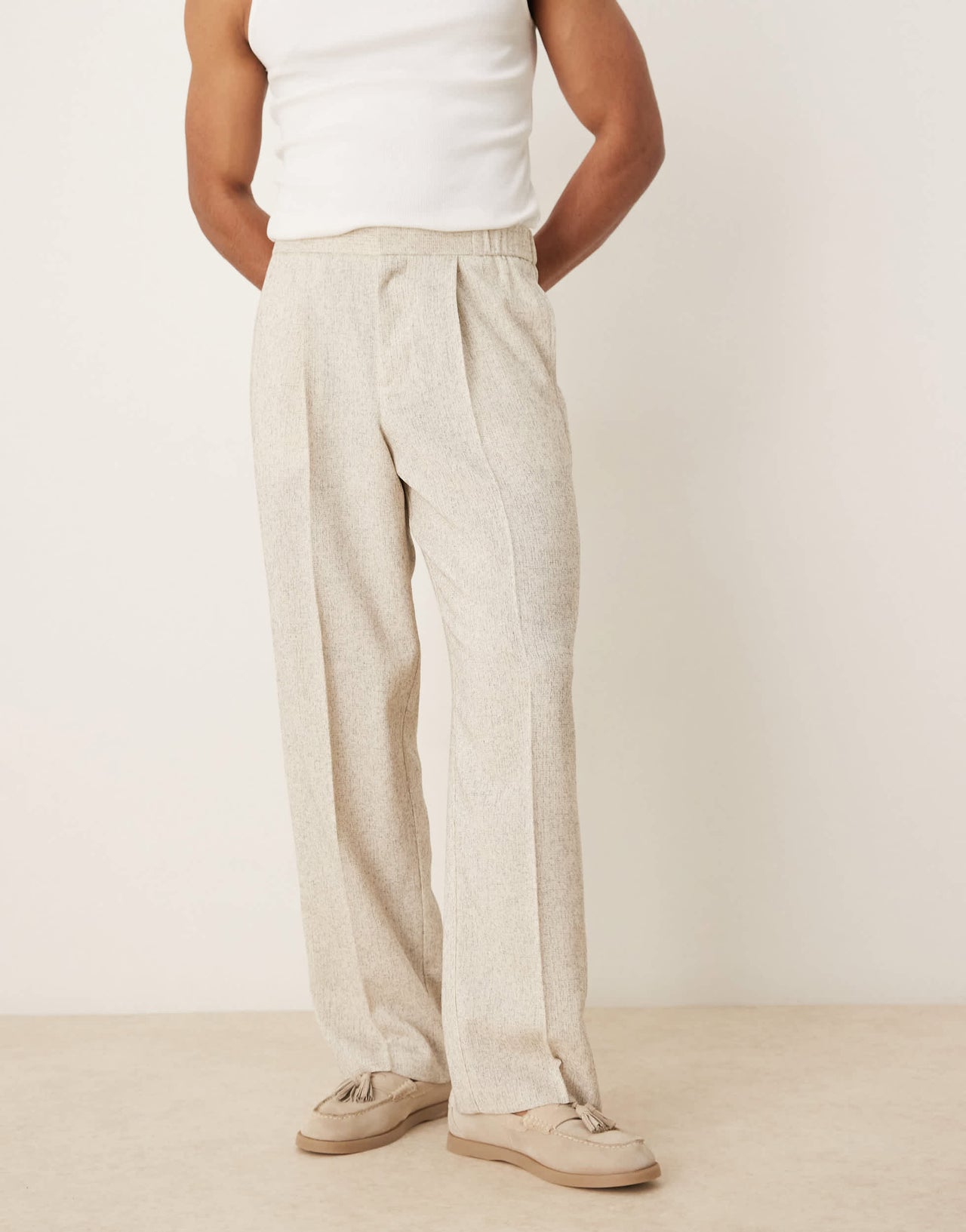 ASOS DESIGN wide leg suit trousers in cream