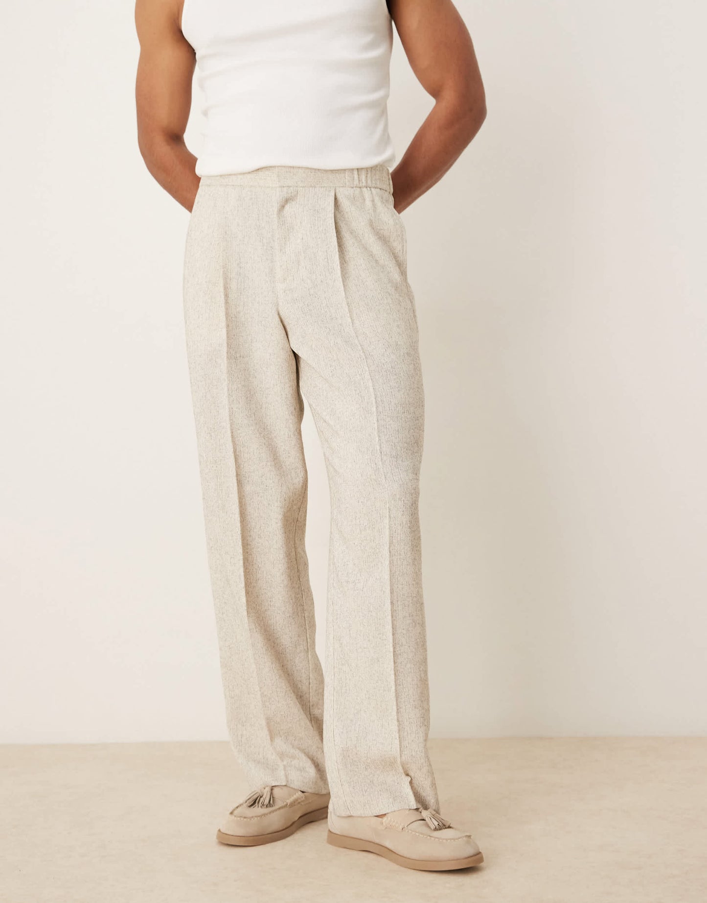 ASOS DESIGN wide leg suit trousers in cream