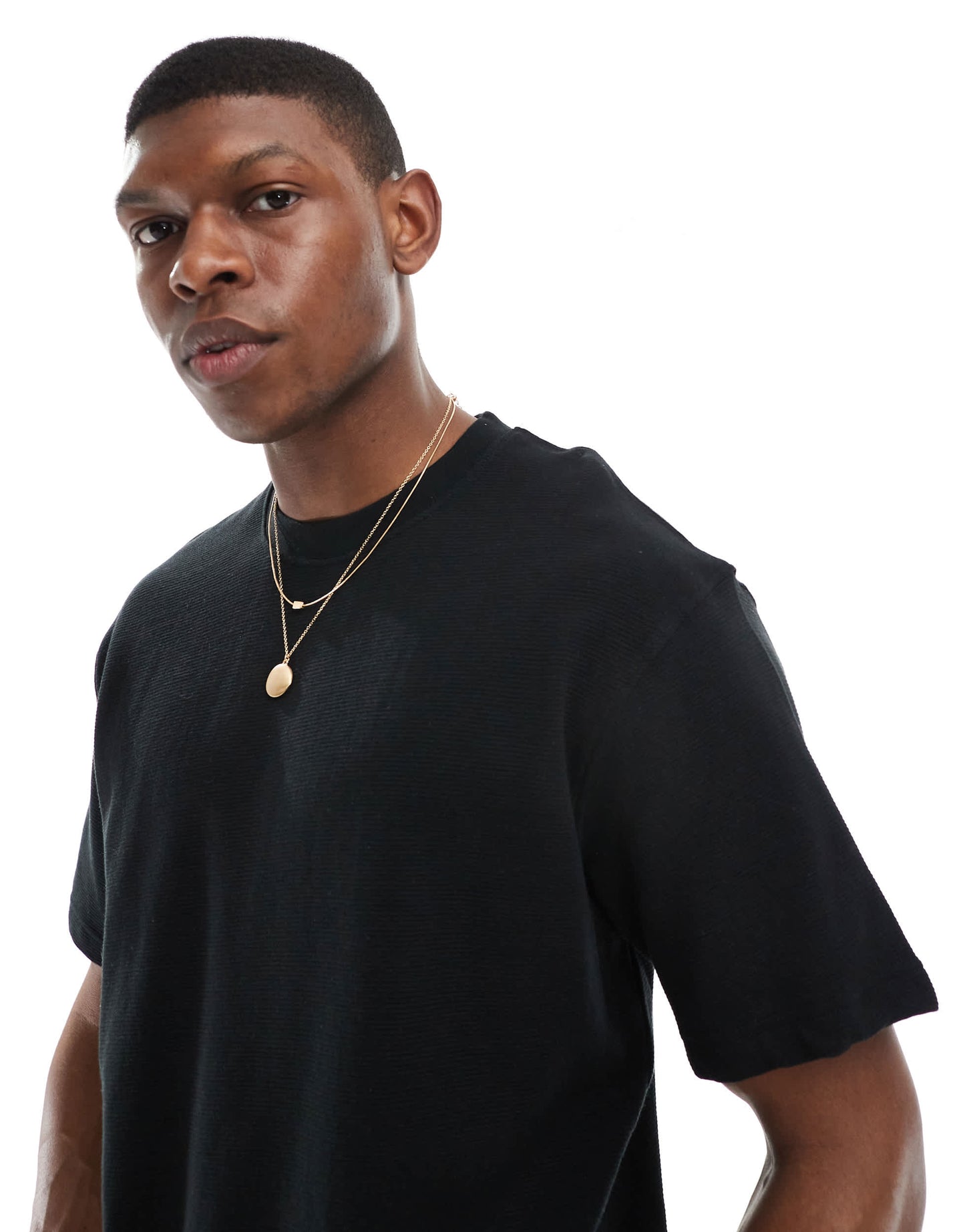 Pull&Bear textured ottoman t-shirt in black