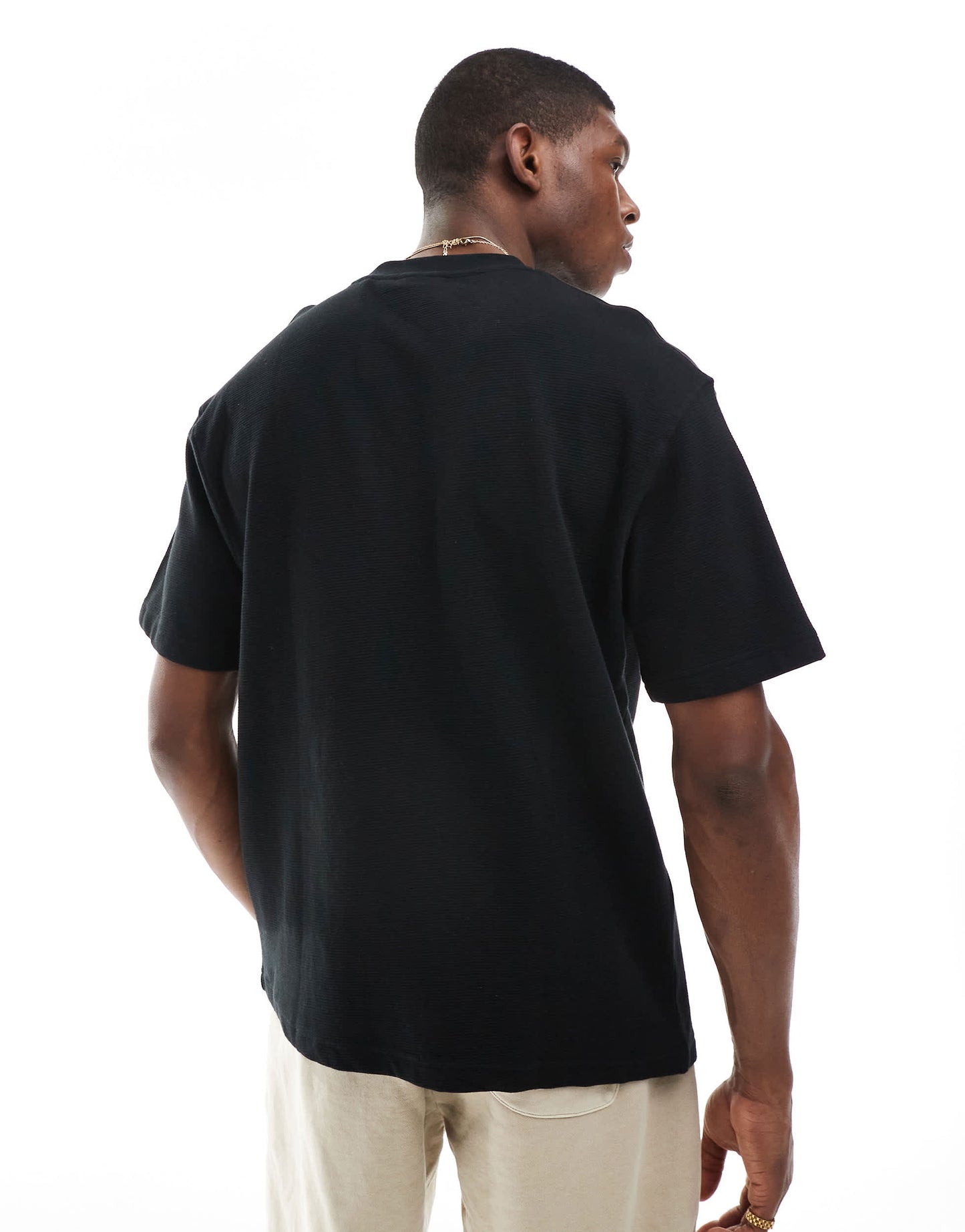 Pull&Bear textured ottoman t-shirt in black