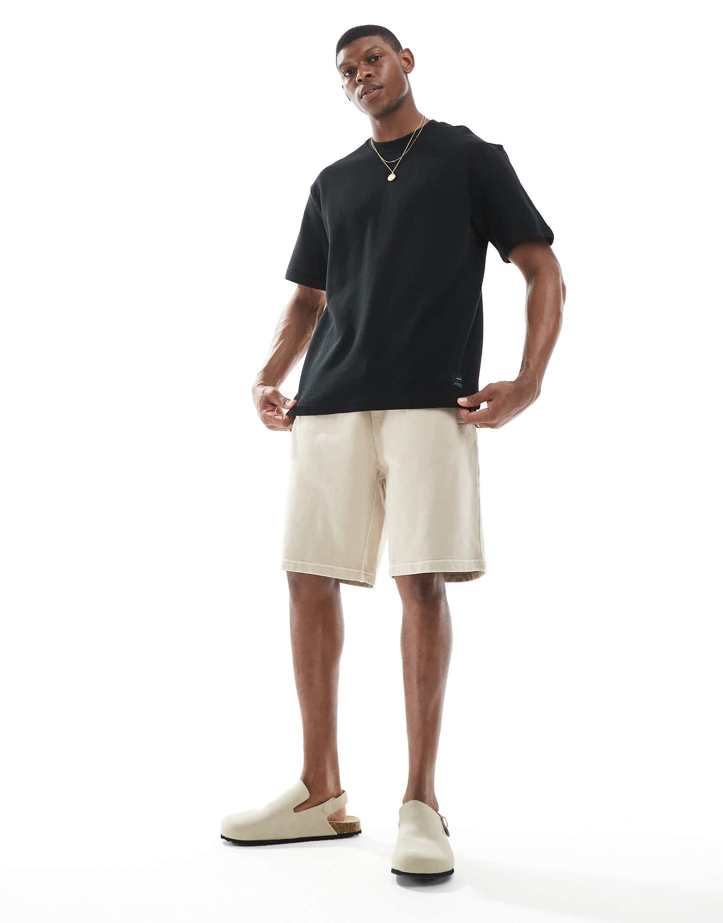 Pull&Bear textured ottoman t-shirt in black