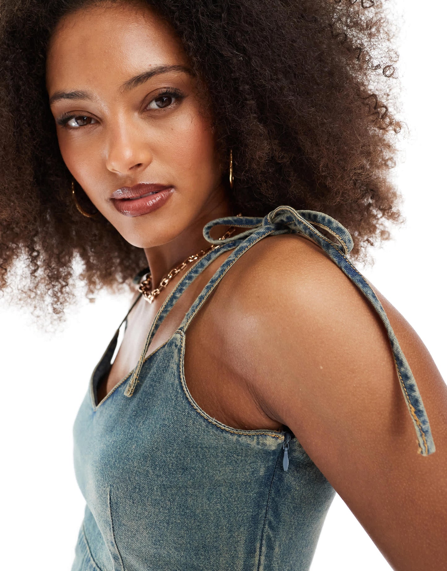 JJXX denim strappy top in vintage blue