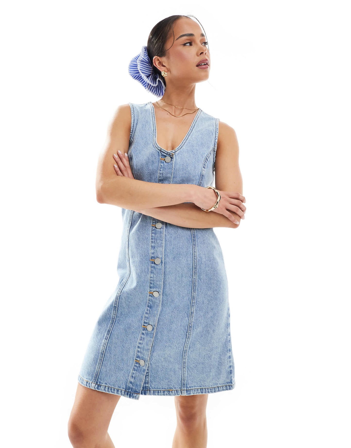 JJXX scoop neck denim dress in light blue