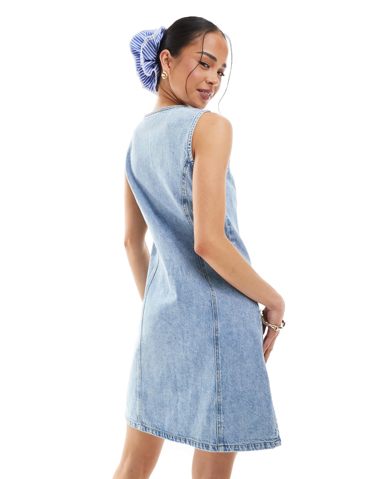 JJXX scoop neck denim dress in light blue