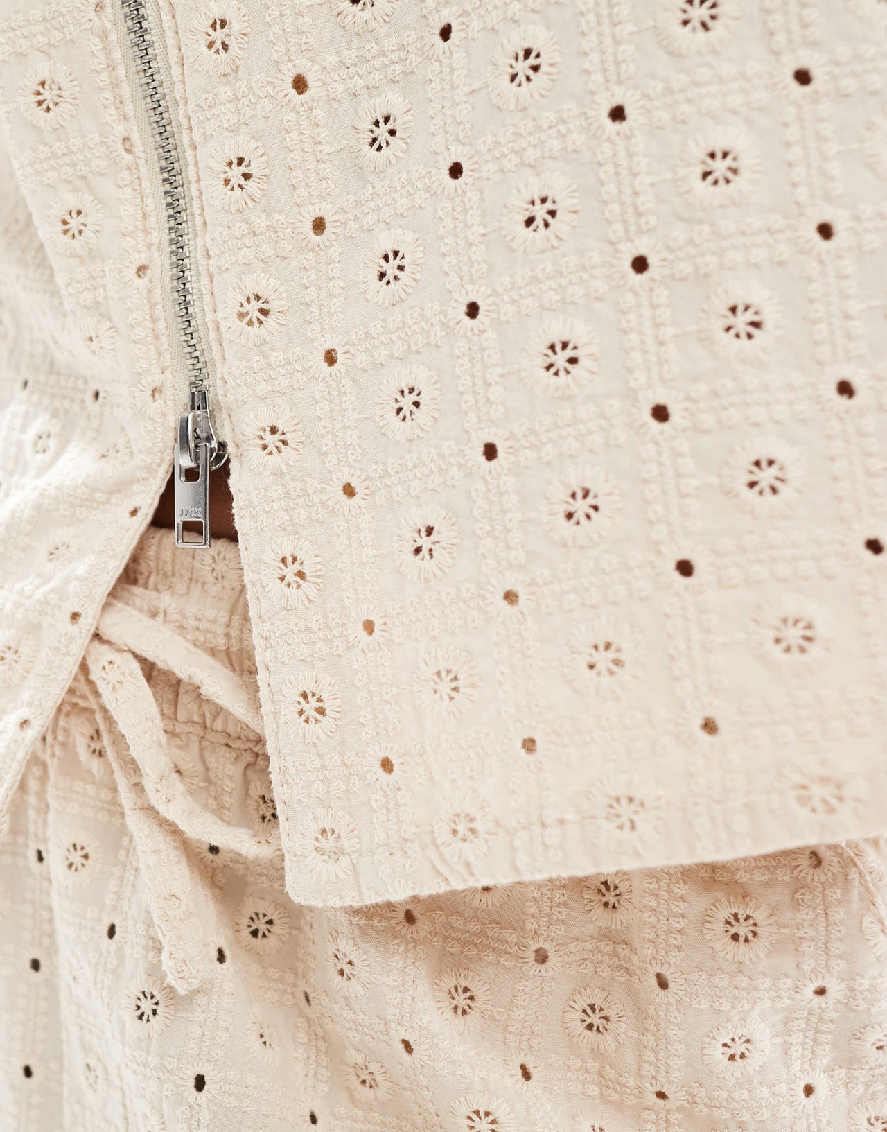 JJXX broderie co-ord zip top in cream