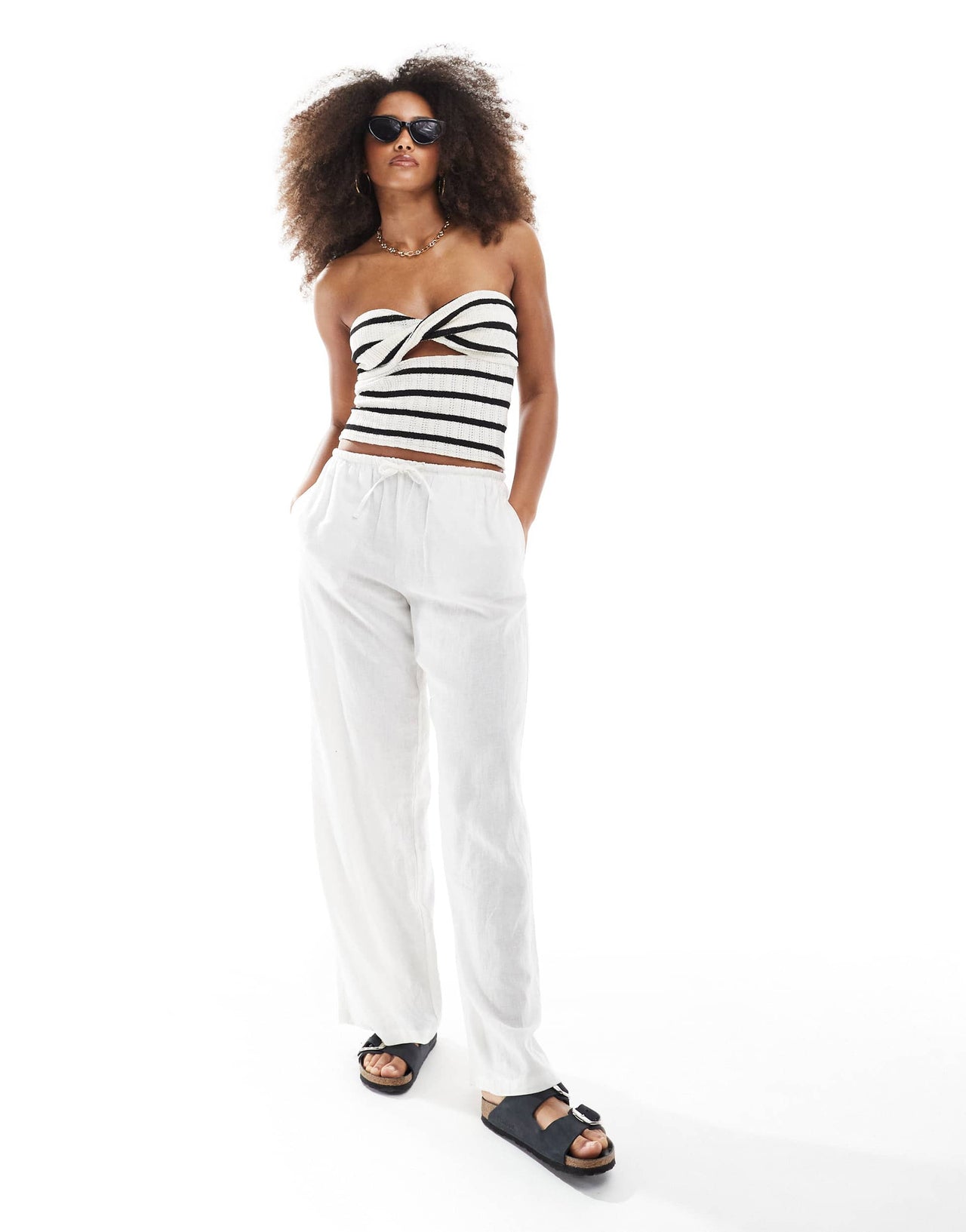 JJXX bandeu twist top in black white stripe