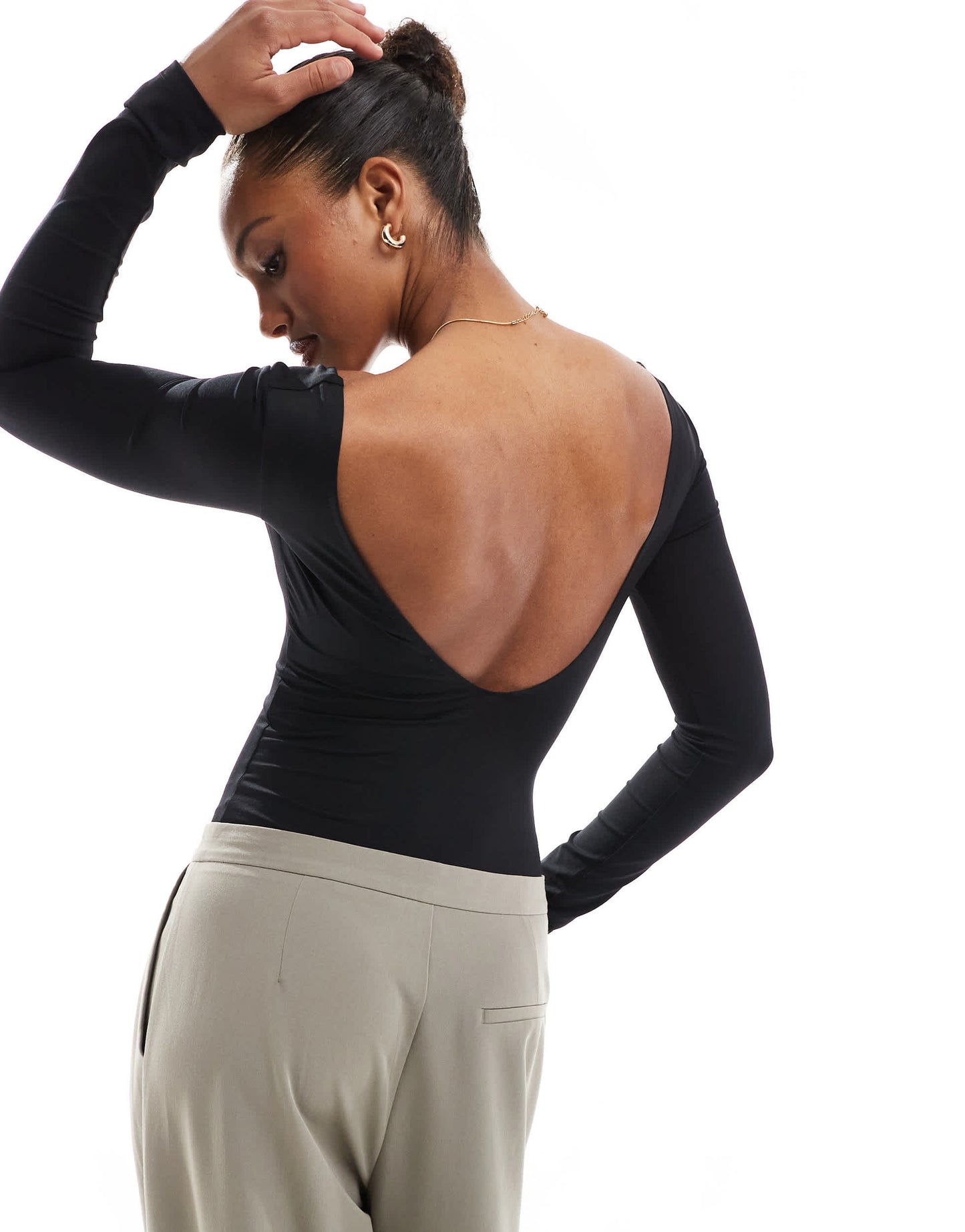 Bershka v-neck bodysuit in black