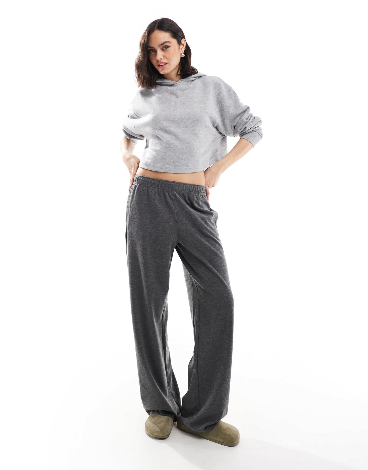 Bershka wide leg soft knit joggers in grey