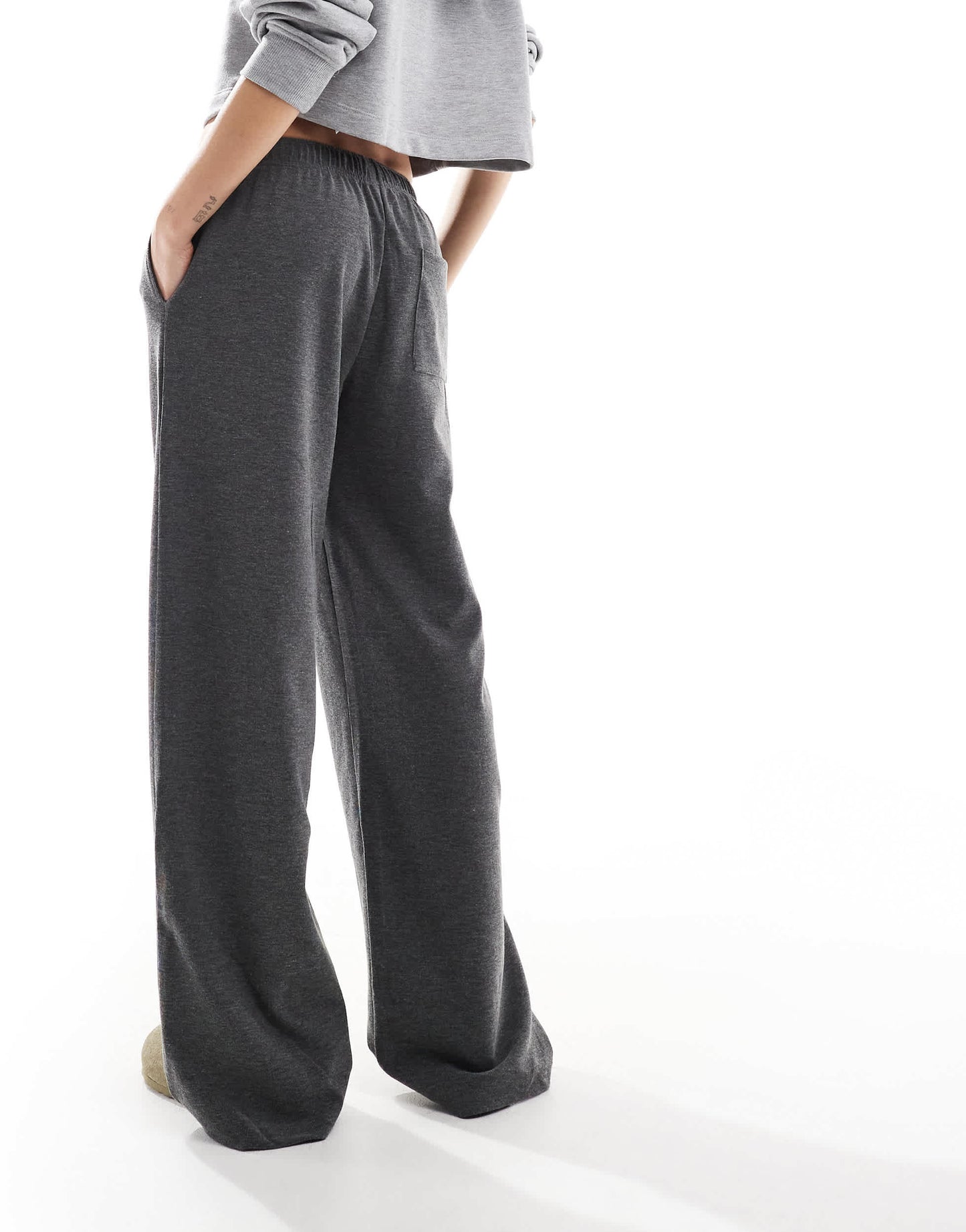 Bershka wide leg soft knit joggers in grey
