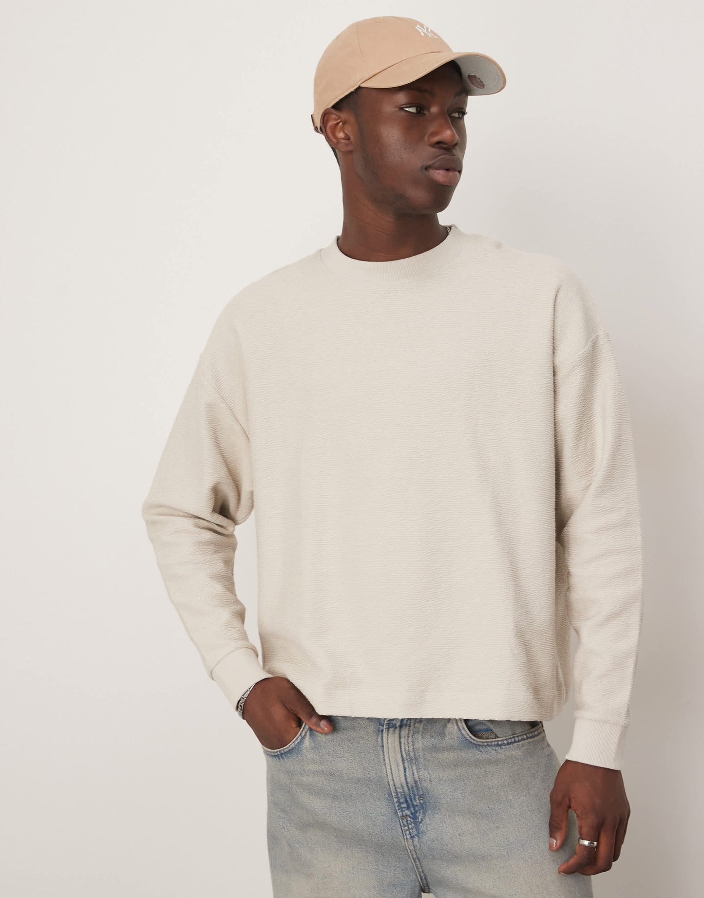 ASOS DESIGN Premium heavyweight boxy oversized long sleeve top in cream texture