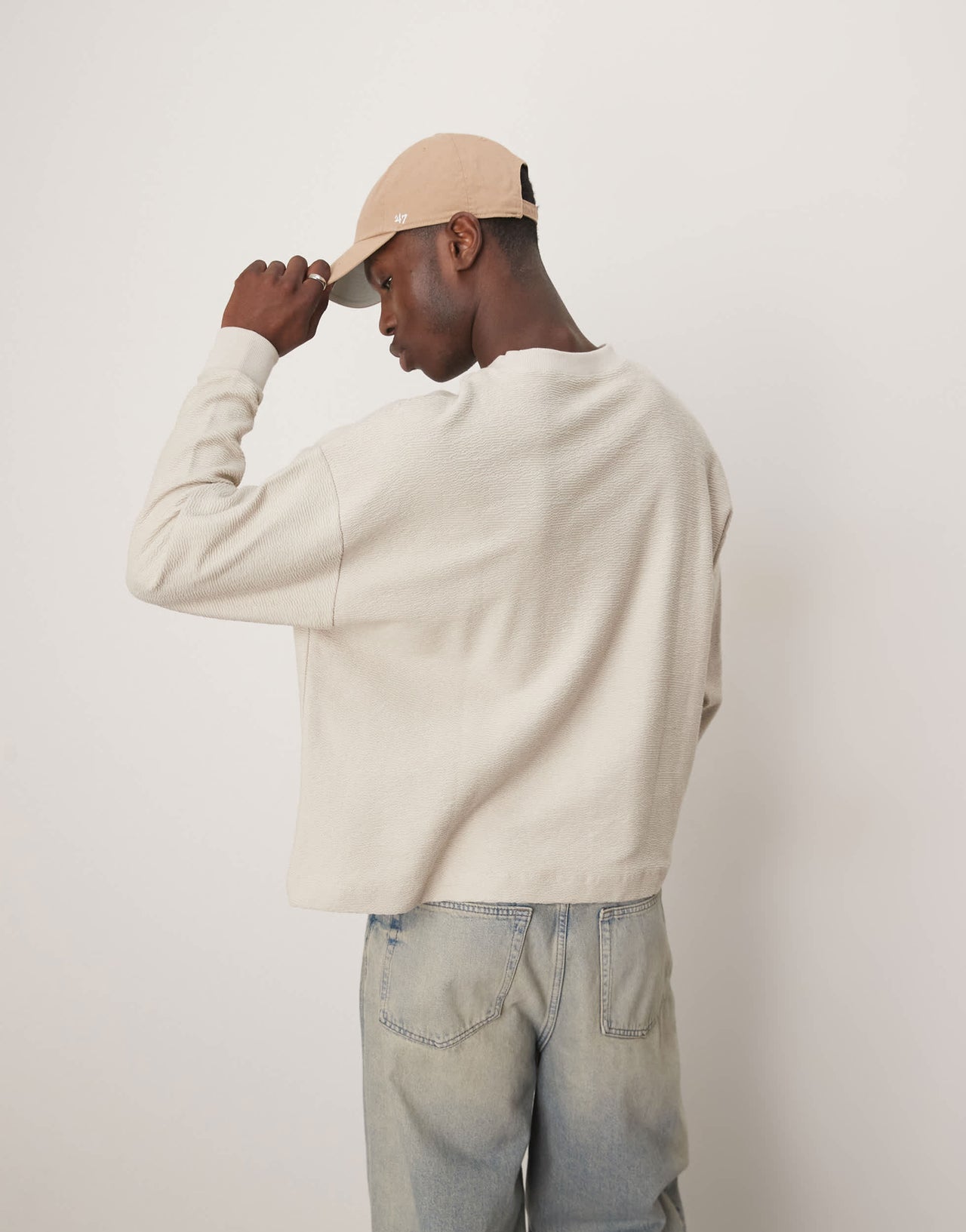 ASOS DESIGN Premium heavyweight boxy oversized long sleeve top in cream texture