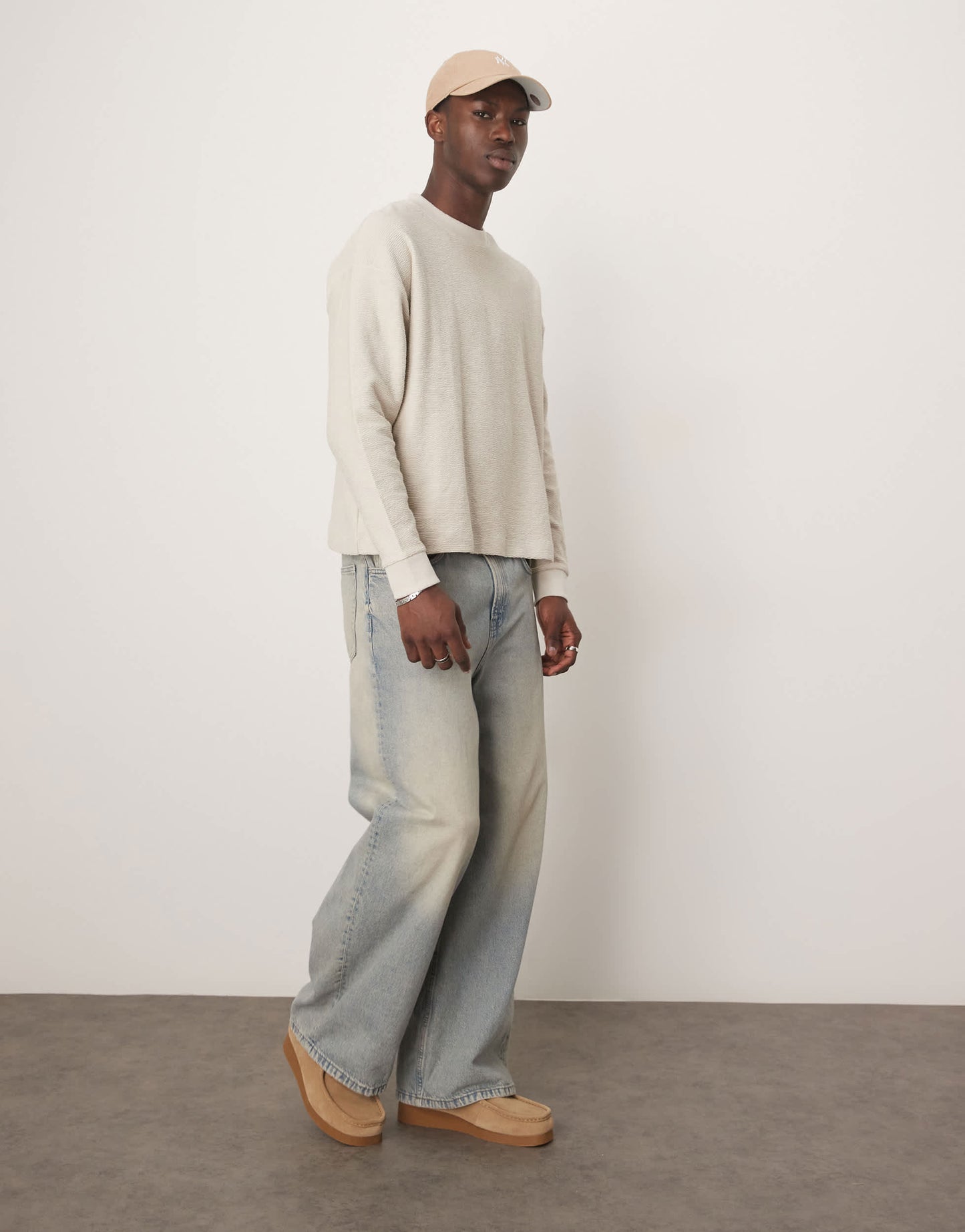ASOS DESIGN Premium heavyweight boxy oversized long sleeve top in cream texture