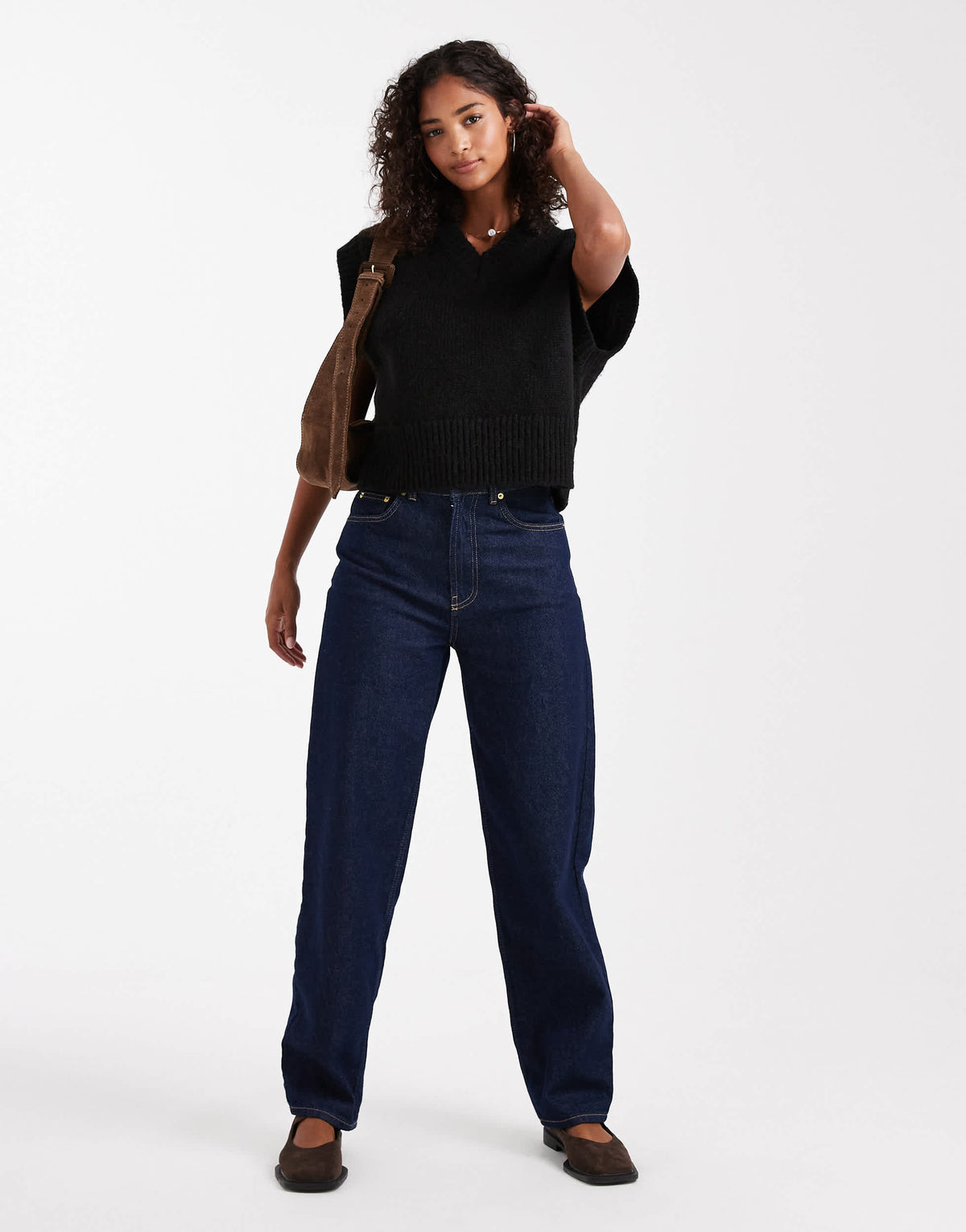 ASOS DESIGN boxy fluffy v neck tank in black