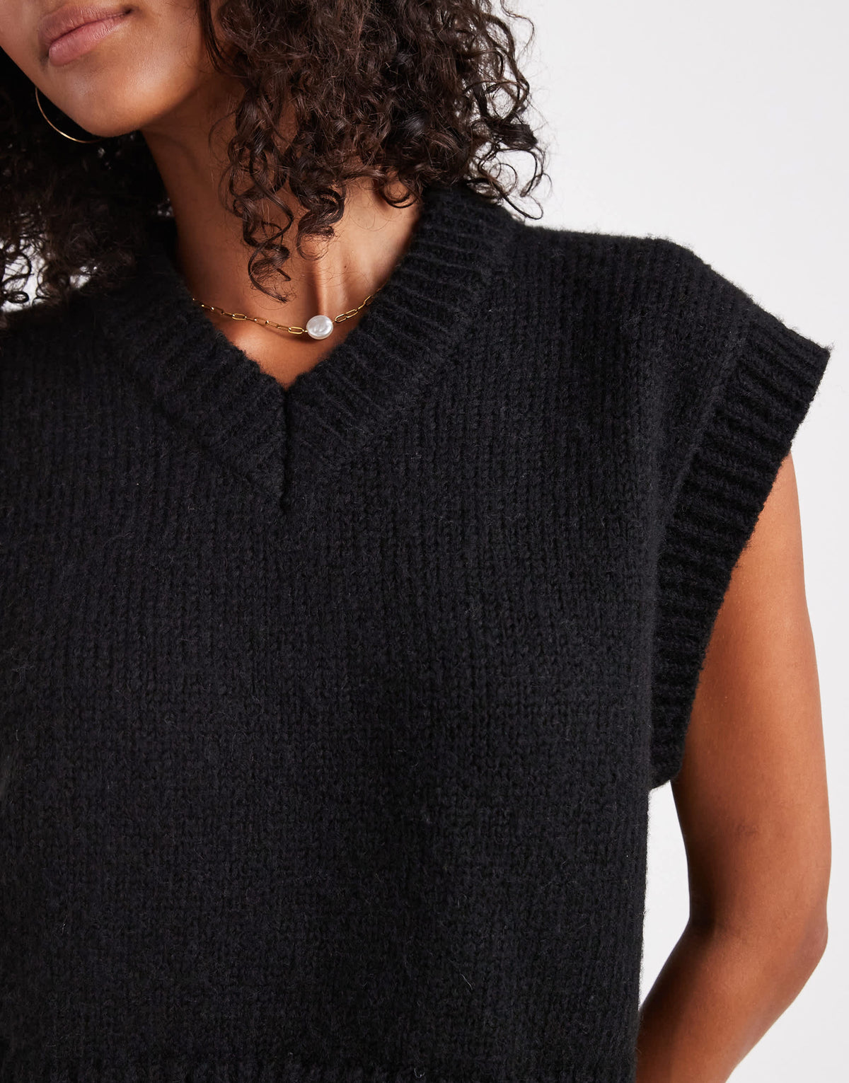 ASOS DESIGN boxy fluffy v neck tank in black