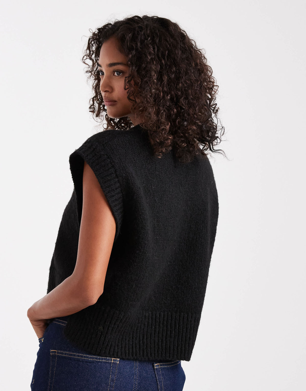 ASOS DESIGN boxy fluffy v neck tank in black