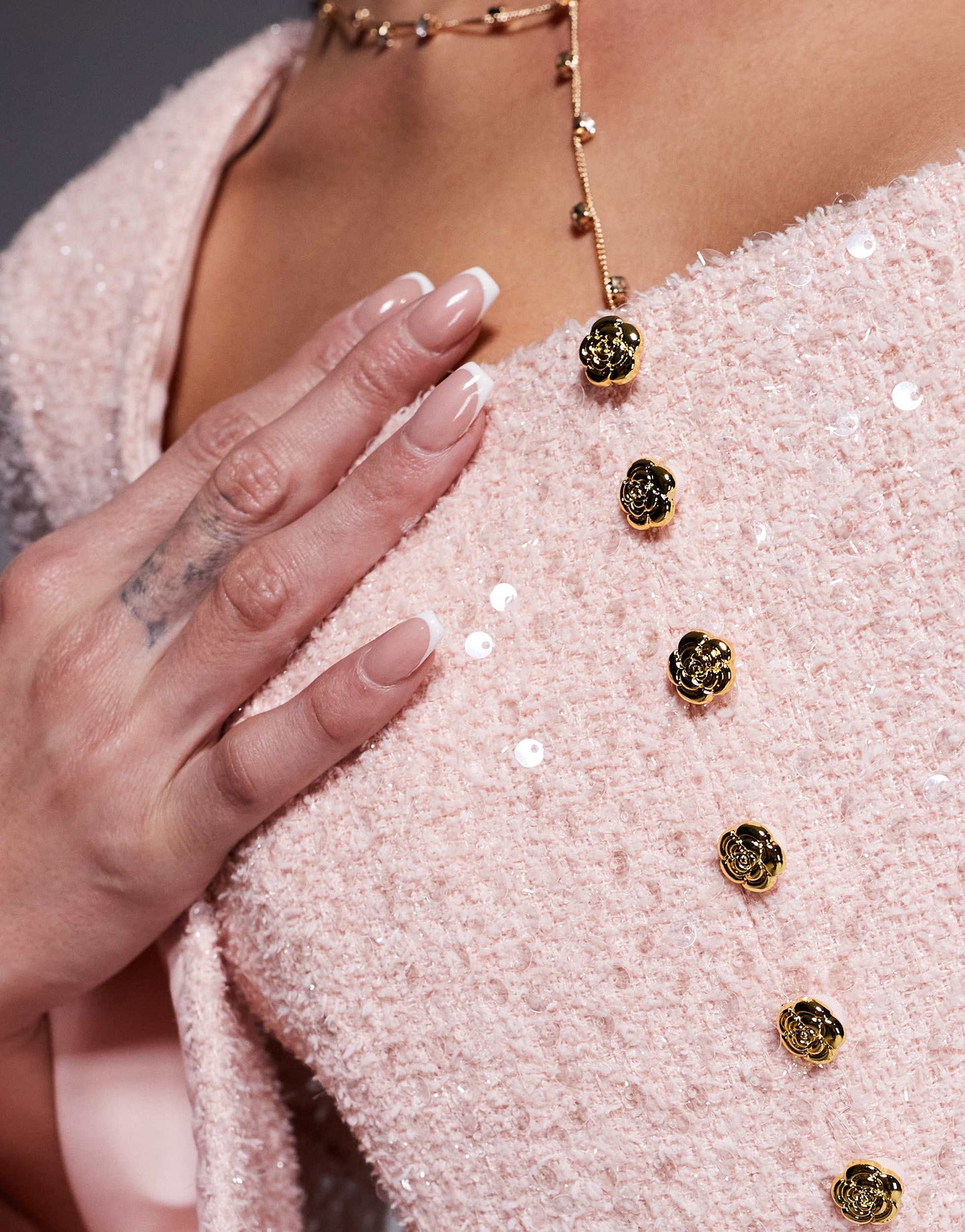 Lavish Alice sequin boucle fluted sleeve mini dress in pink