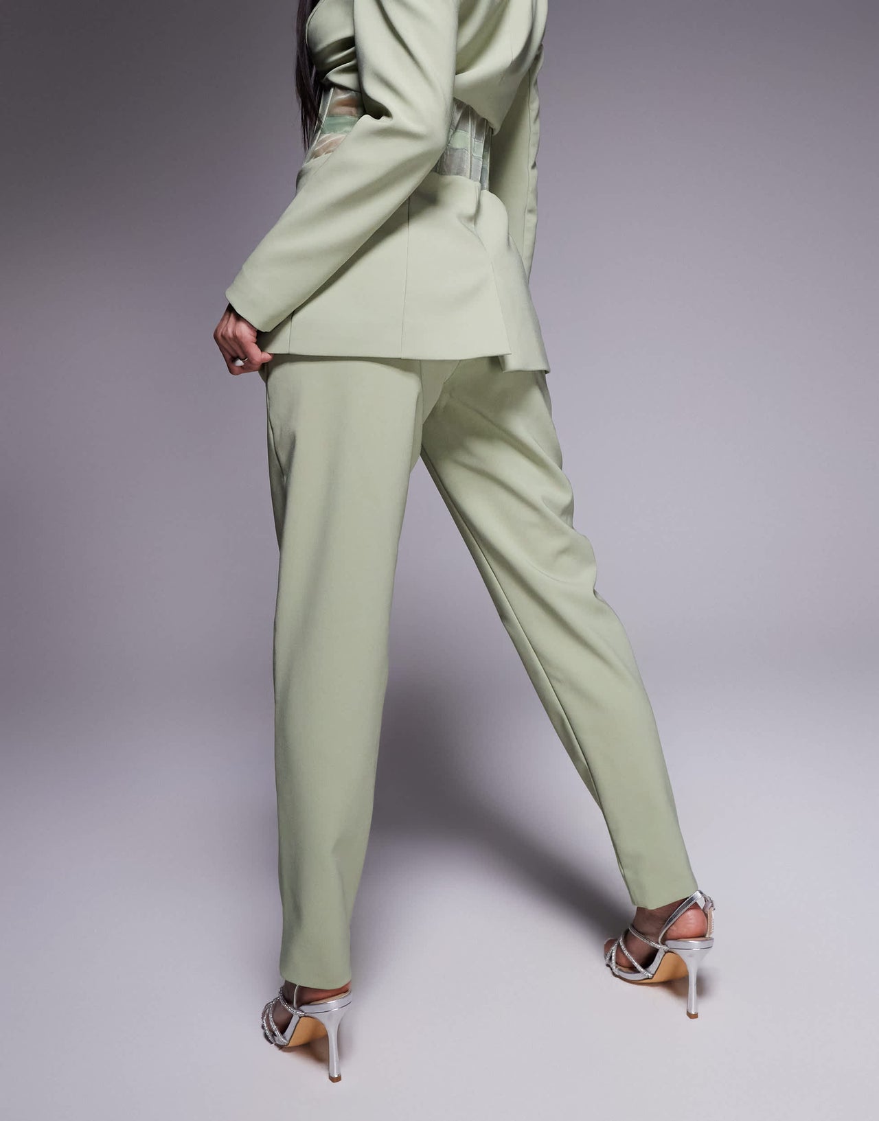 Lavish Alice mid rise satin mix tailored trousers co-ord in sage green
