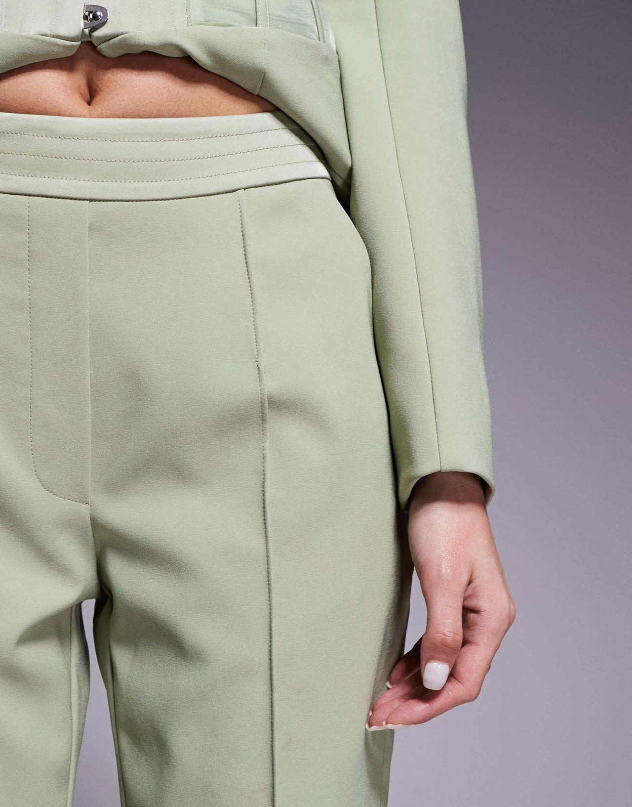 Lavish Alice mid rise satin mix tailored trousers co-ord in sage green