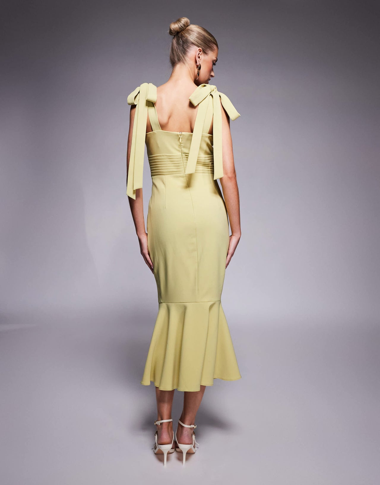 Lavish Alice tie strap micro shell button midi dress in lime green