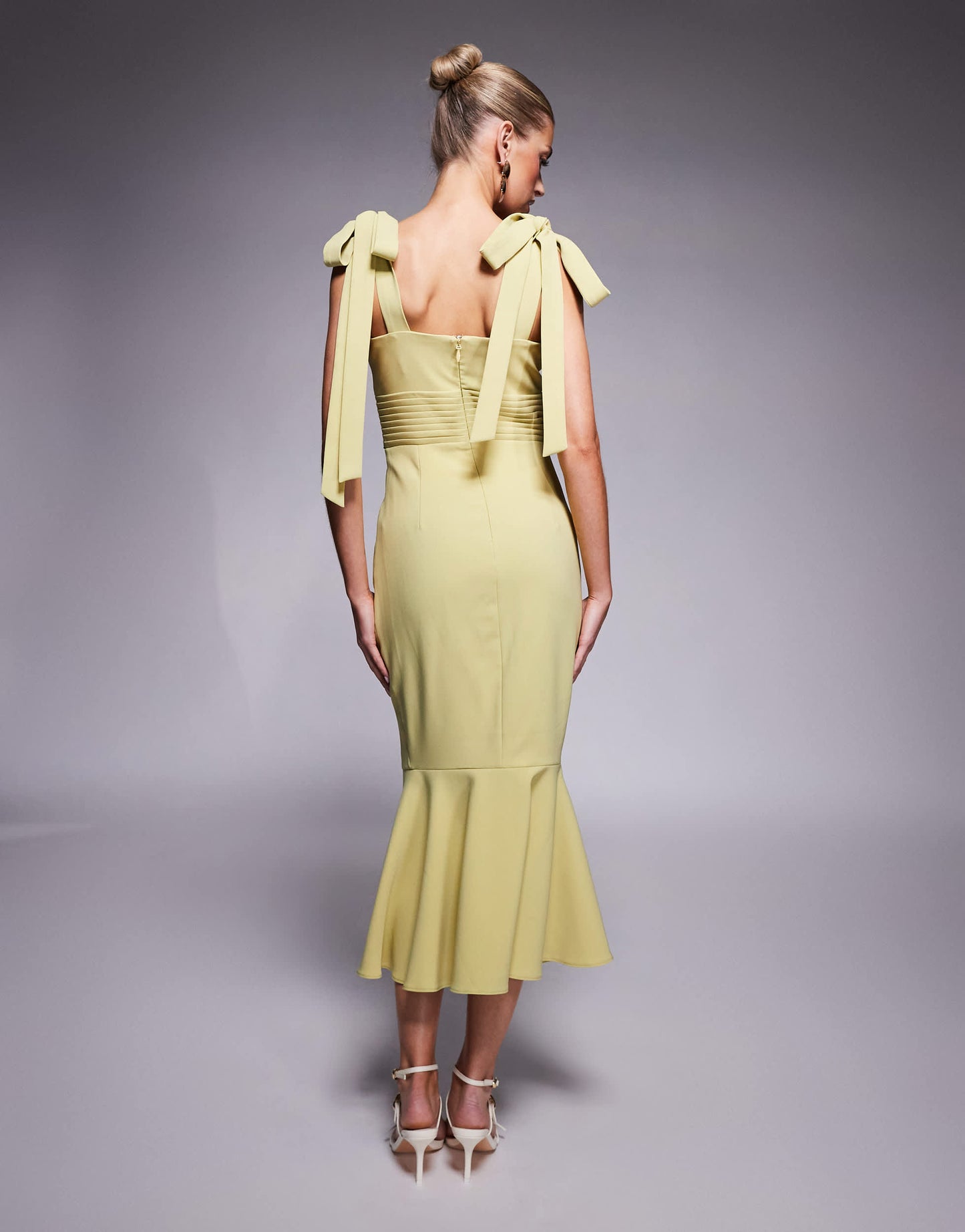 Lavish Alice tie strap micro shell button midi dress in lime green