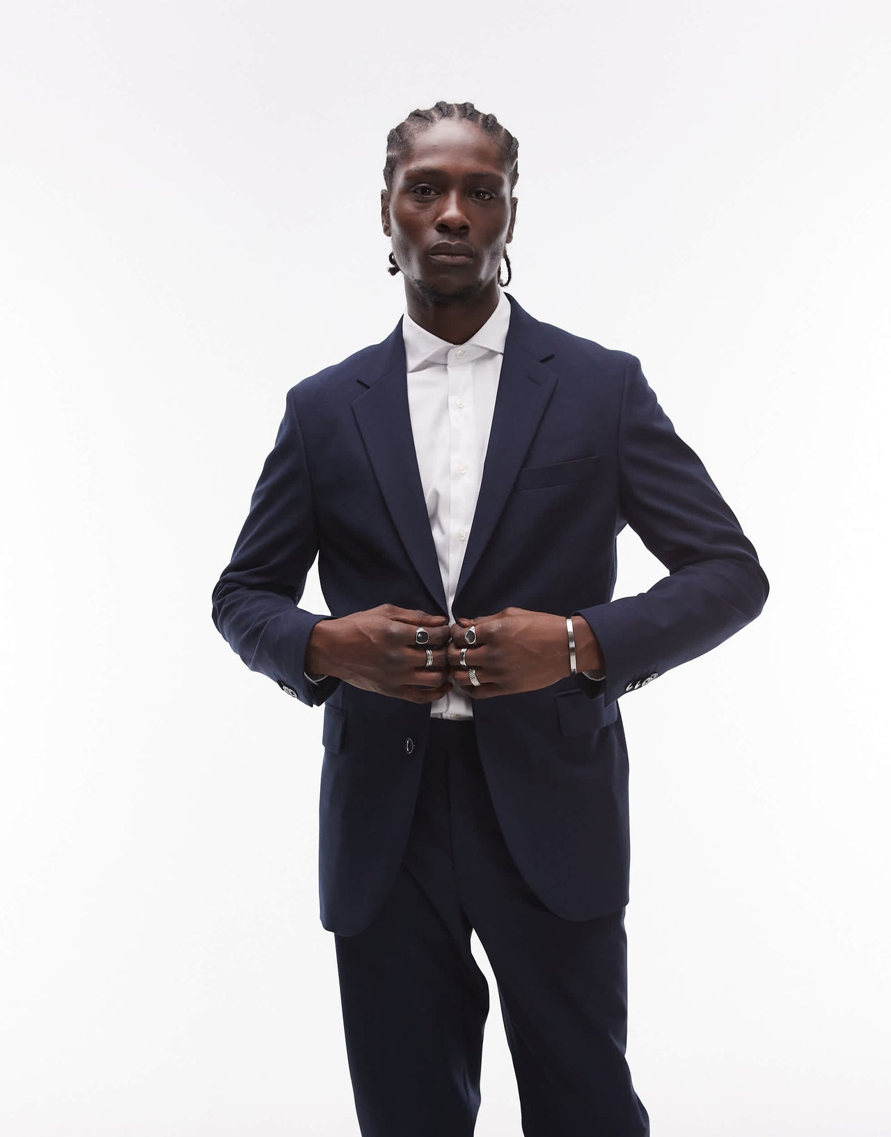 Mango herringbone blazer co-ord in navy