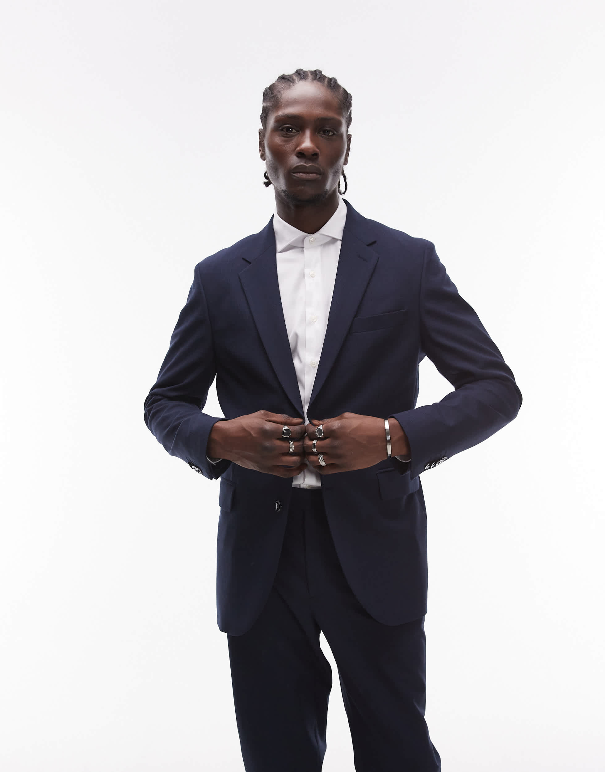 Mango herringbone blazer co-ord in navy